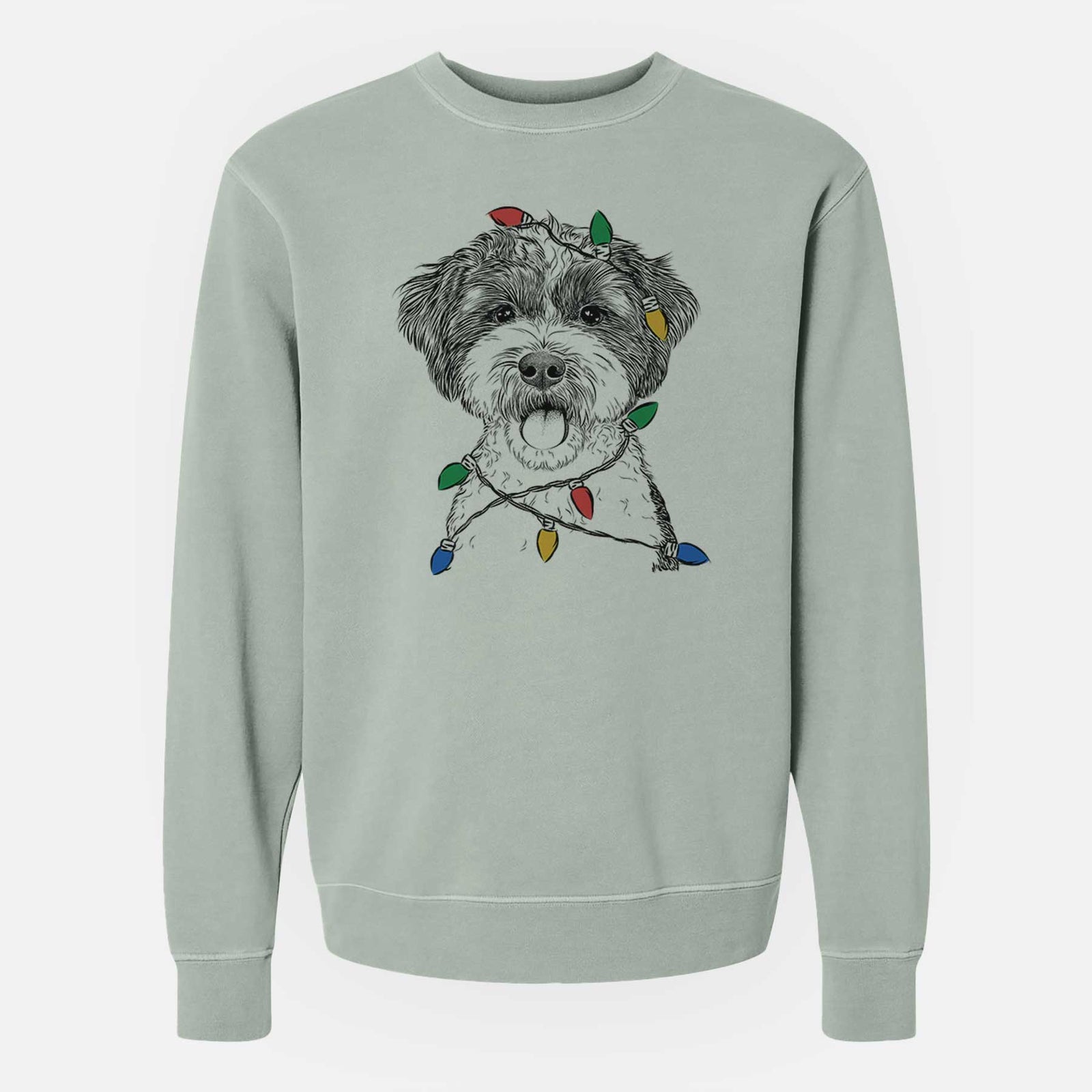 Christmas Lights Bella the Cockapoo - Unisex Pigment Dyed Crew Sweatshirt