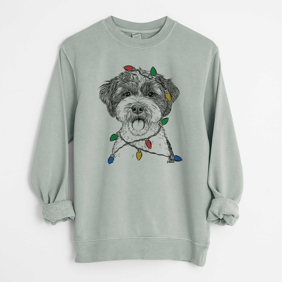 Christmas Lights Bella the Cockapoo - Unisex Pigment Dyed Crew Sweatshirt