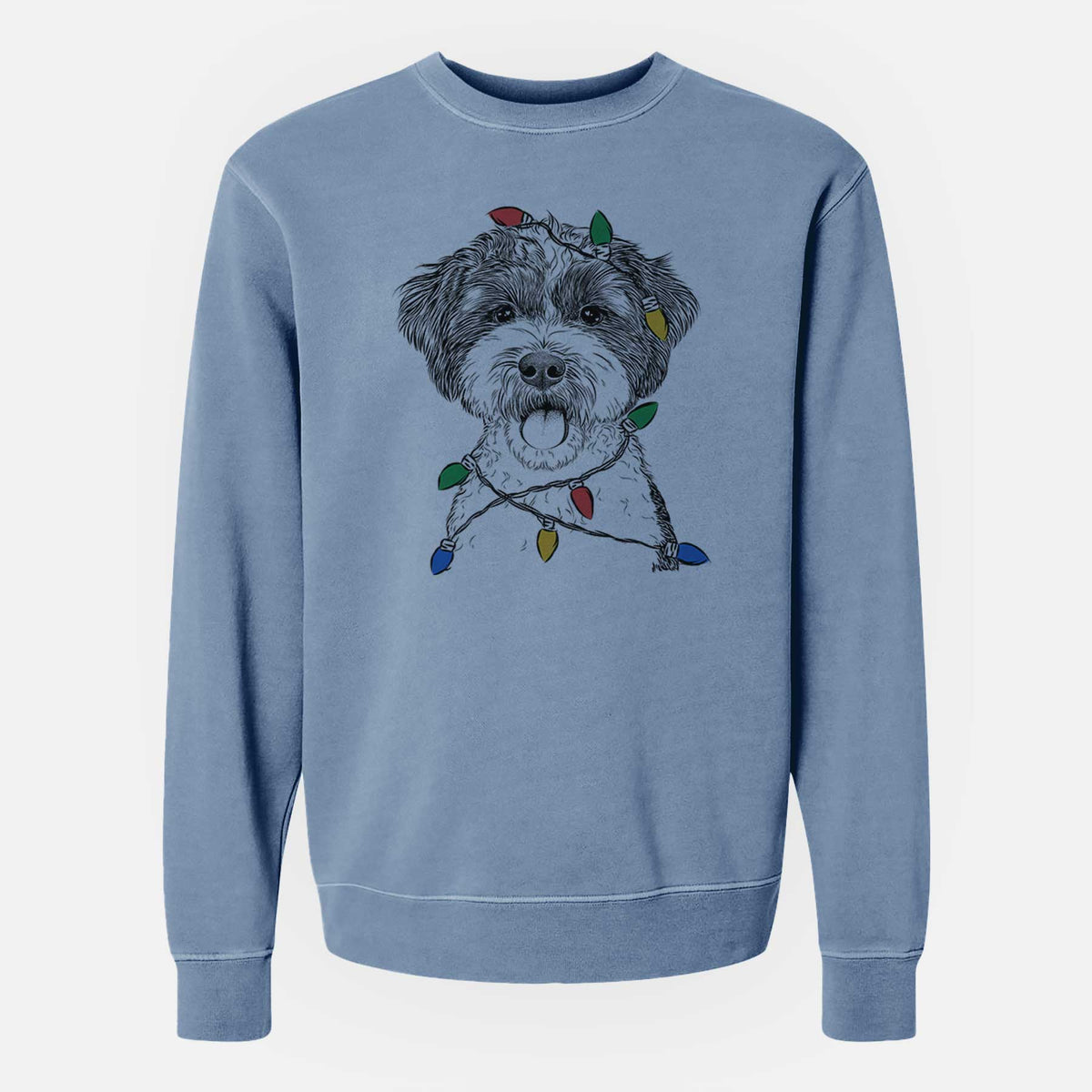 Christmas Lights Bella the Cockapoo - Unisex Pigment Dyed Crew Sweatshirt