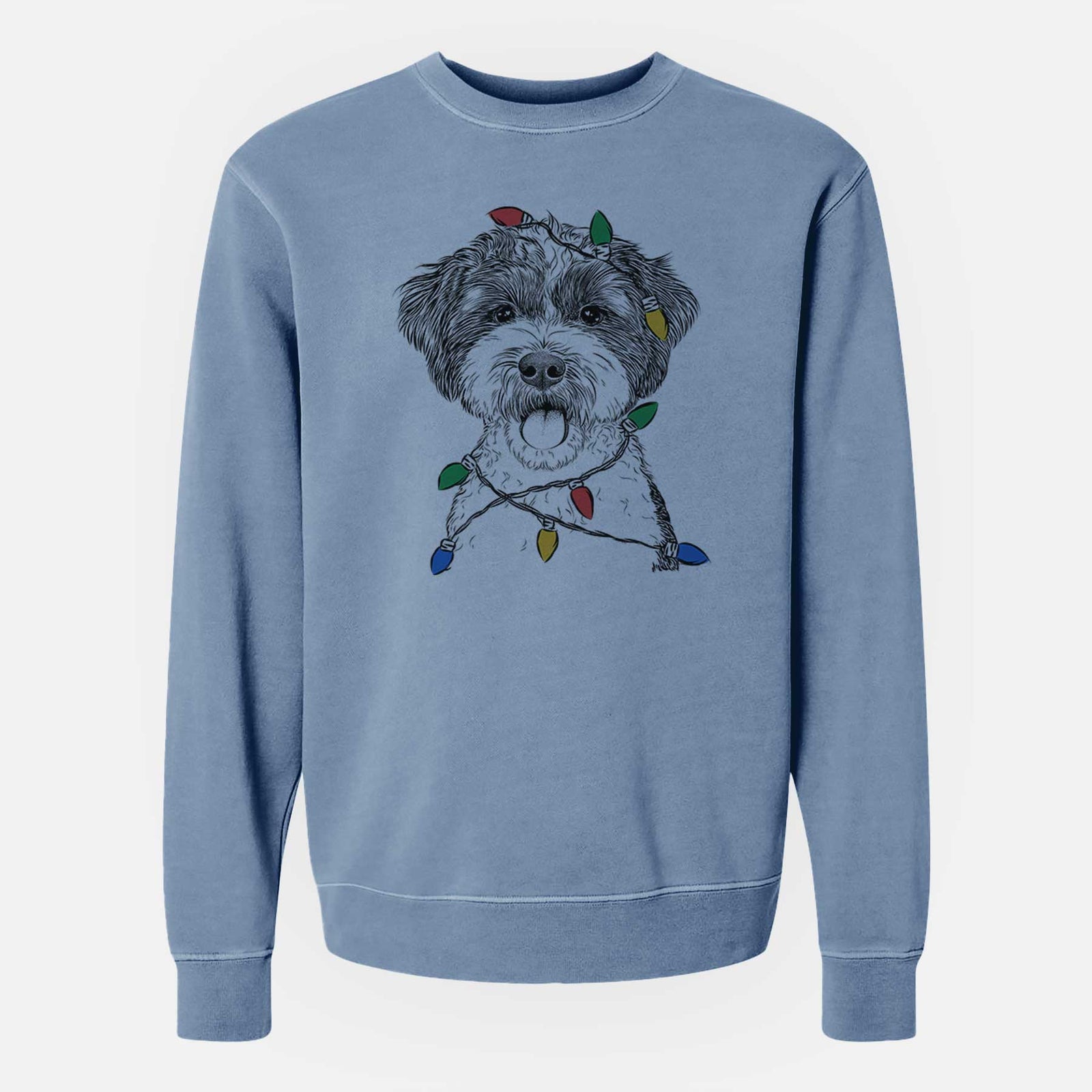 Christmas Lights Bella the Cockapoo - Unisex Pigment Dyed Crew Sweatshirt