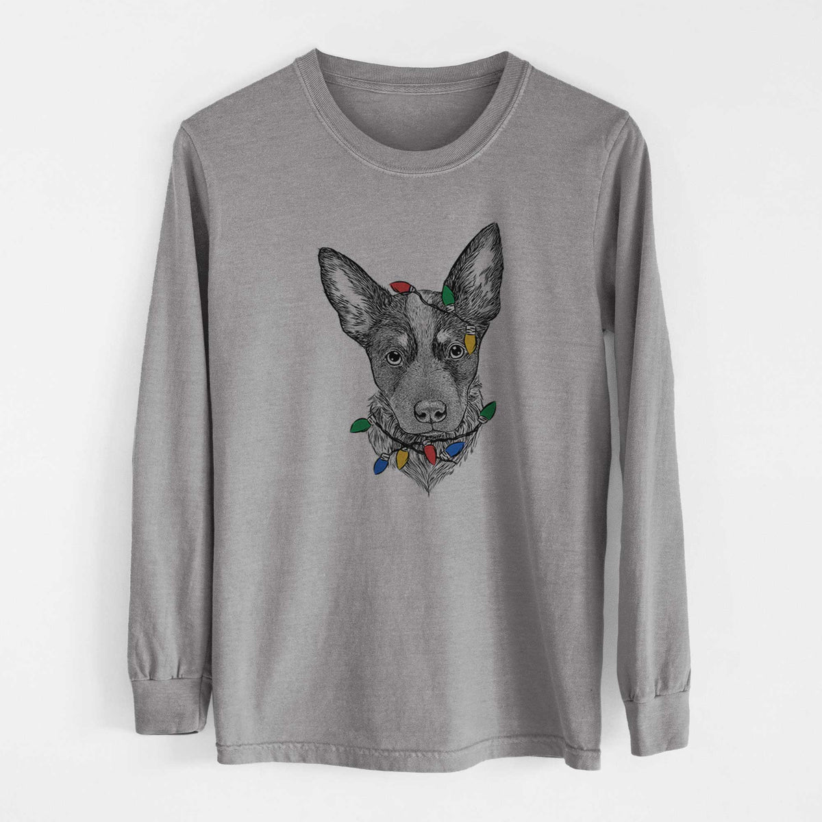 Christmas Lights Bella the Blue Heeler Puppy - Heavyweight 100% Cotton Long Sleeve