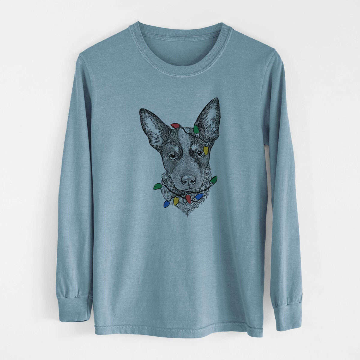 Christmas Lights Bella the Blue Heeler Puppy - Heavyweight 100% Cotton Long Sleeve