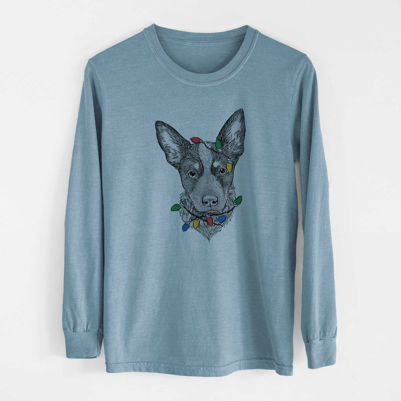 Christmas Lights Bella the Blue Heeler Puppy - Heavyweight 100% Cotton Long Sleeve