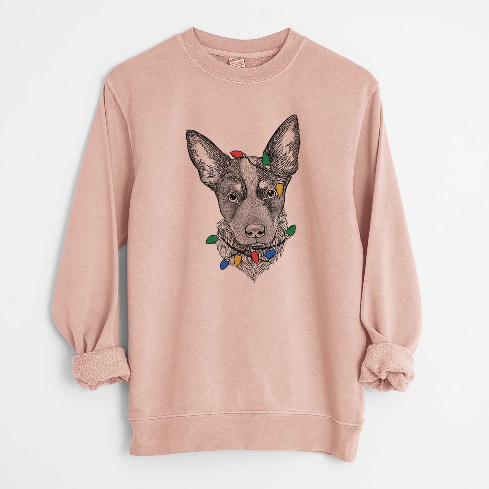 Christmas Lights Bella the Blue Heeler Puppy - Unisex Pigment Dyed Crew Sweatshirt