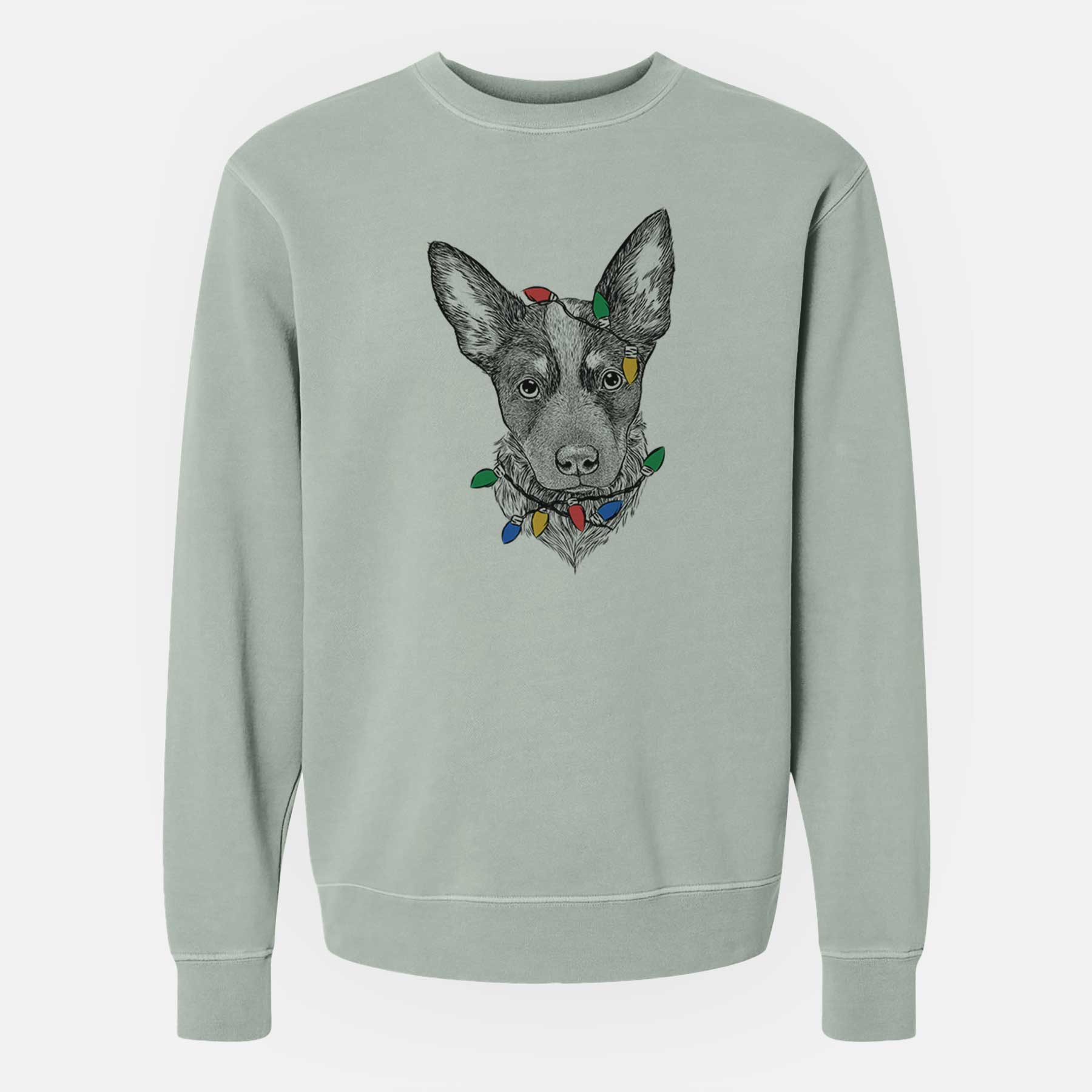 Christmas Lights Bella the Blue Heeler Puppy - Unisex Pigment Dyed Crew Sweatshirt