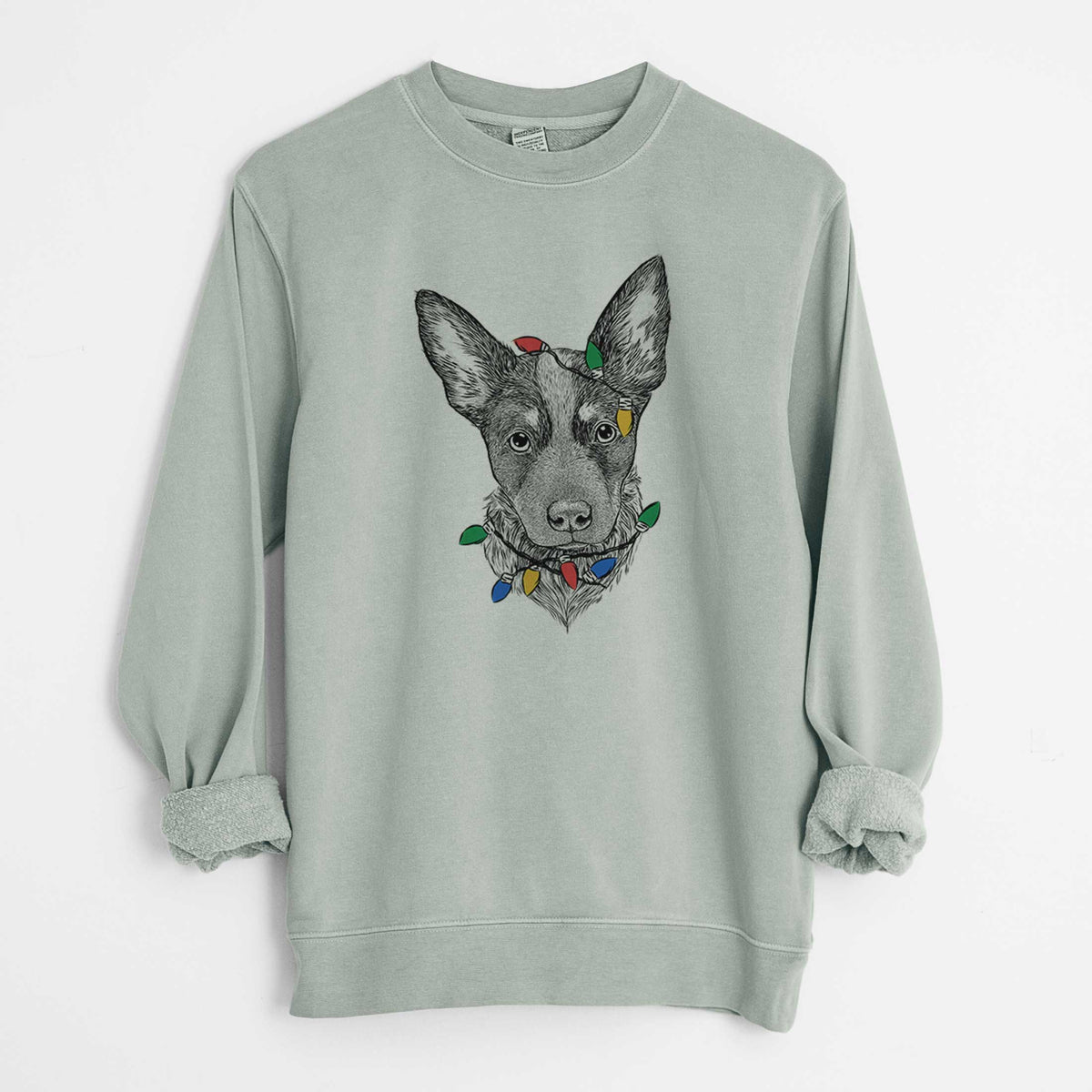 Christmas Lights Bella the Blue Heeler Puppy - Unisex Pigment Dyed Crew Sweatshirt