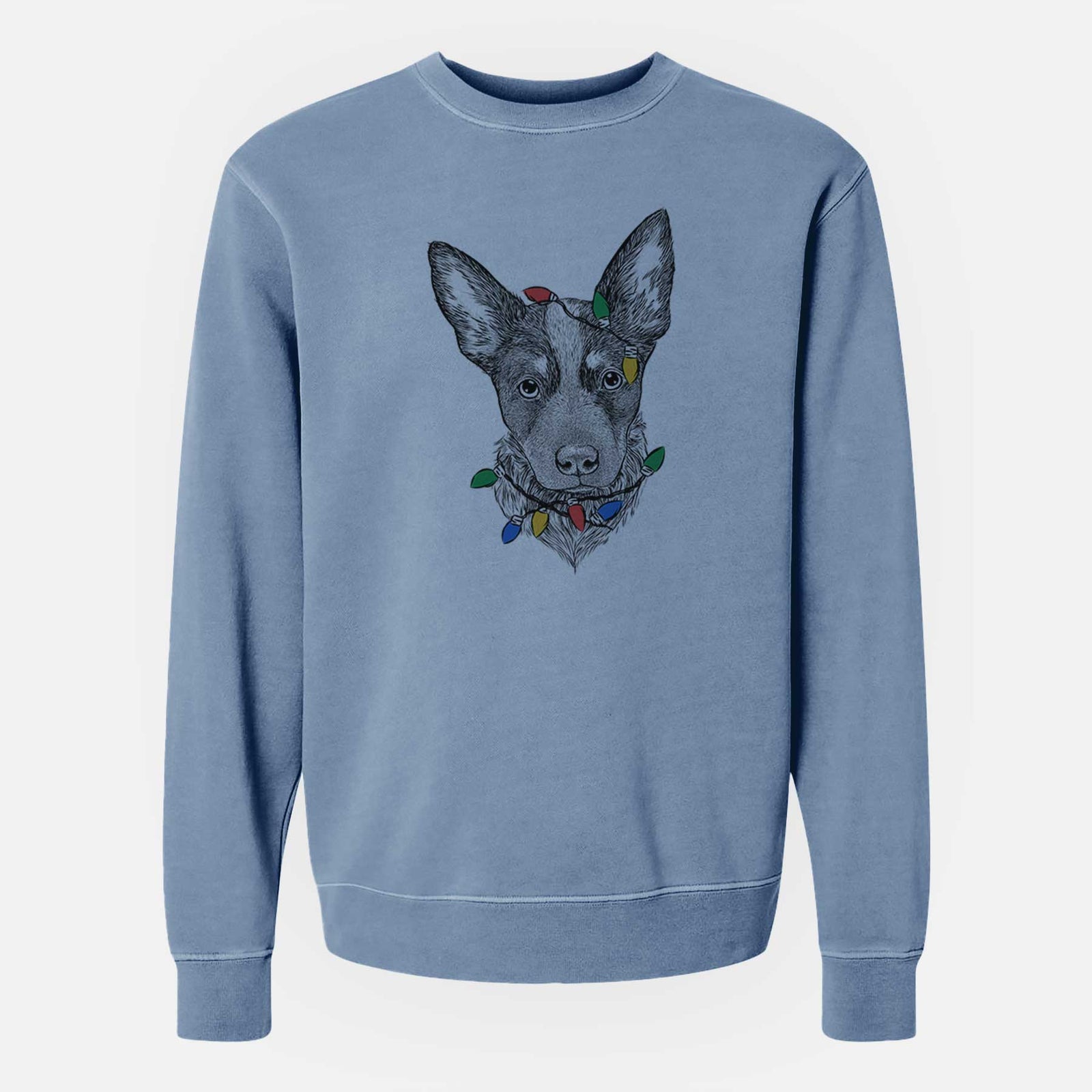 Christmas Lights Bella the Blue Heeler Puppy - Unisex Pigment Dyed Crew Sweatshirt