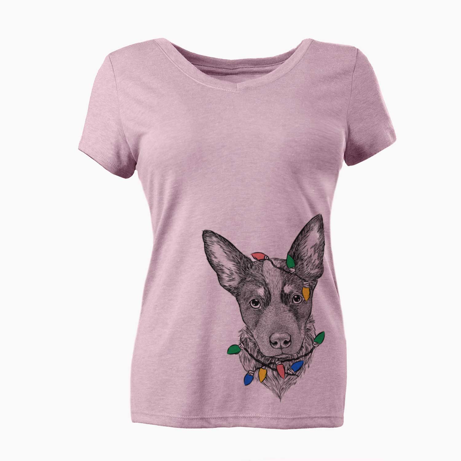 Christmas Lights Bella the Blue Heeler Puppy - Women's V-neck Shirt