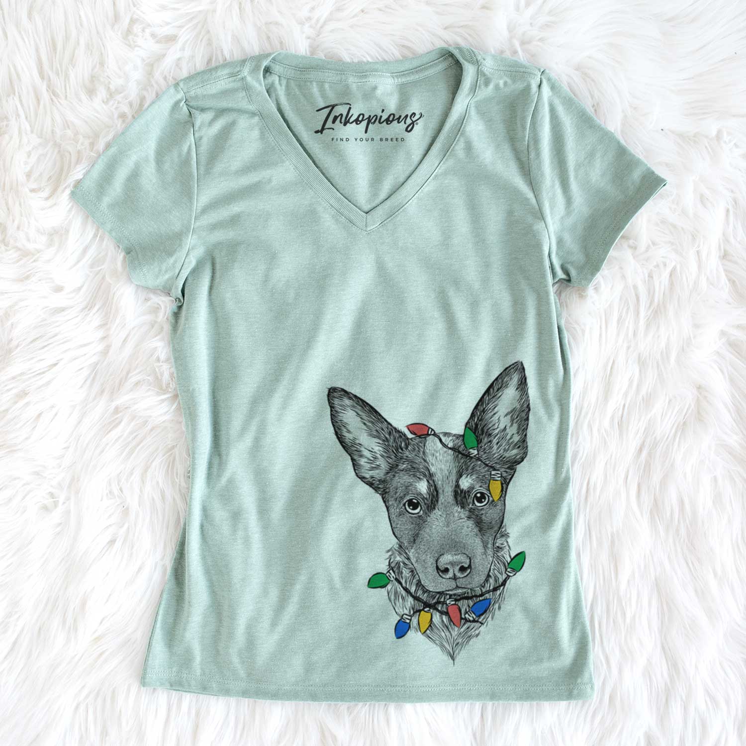 Christmas Lights Bella the Blue Heeler Puppy - Women's V-neck Shirt