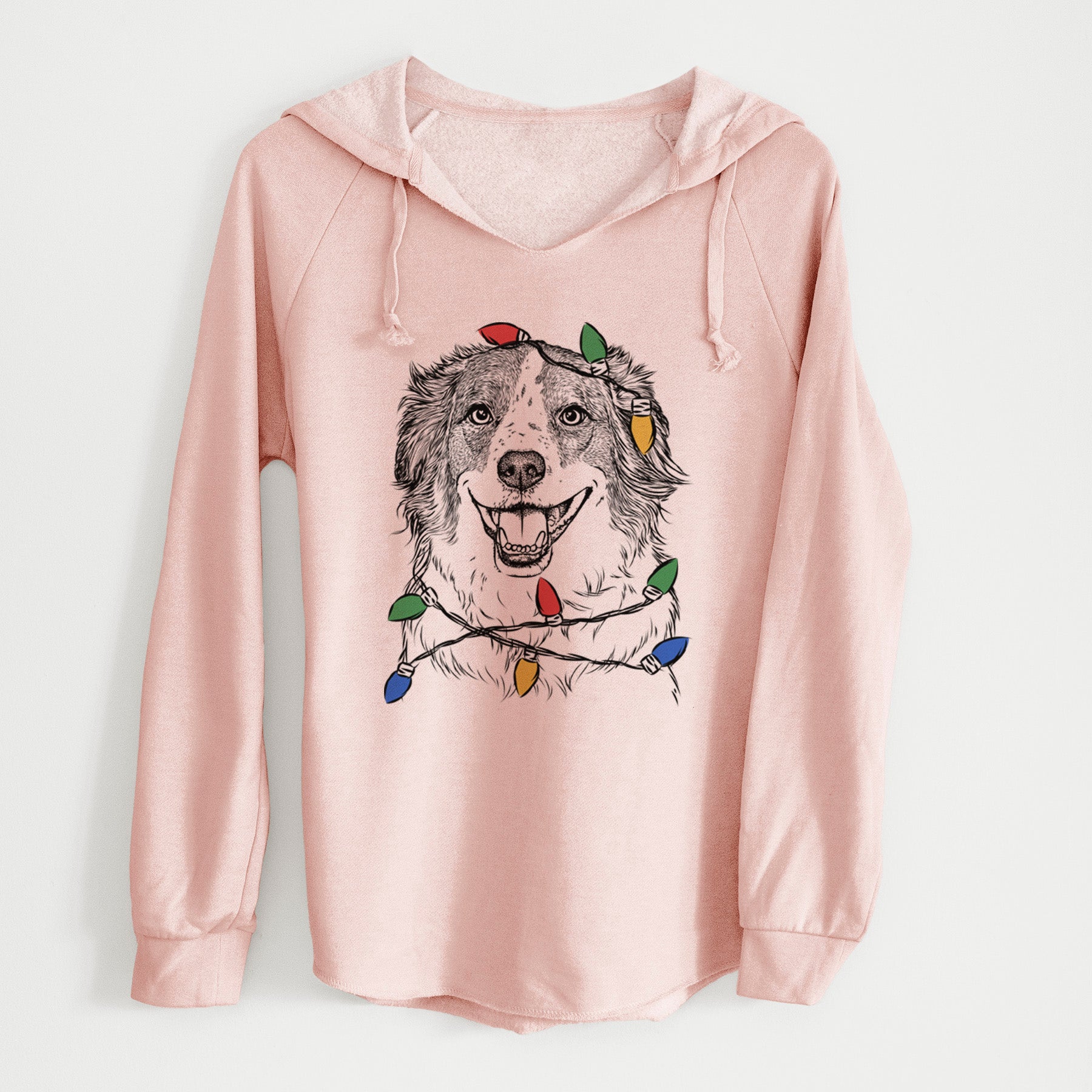 Christmas Lights Belle the Australian Shepherd Mix - Cali Wave Hooded Sweatshirt