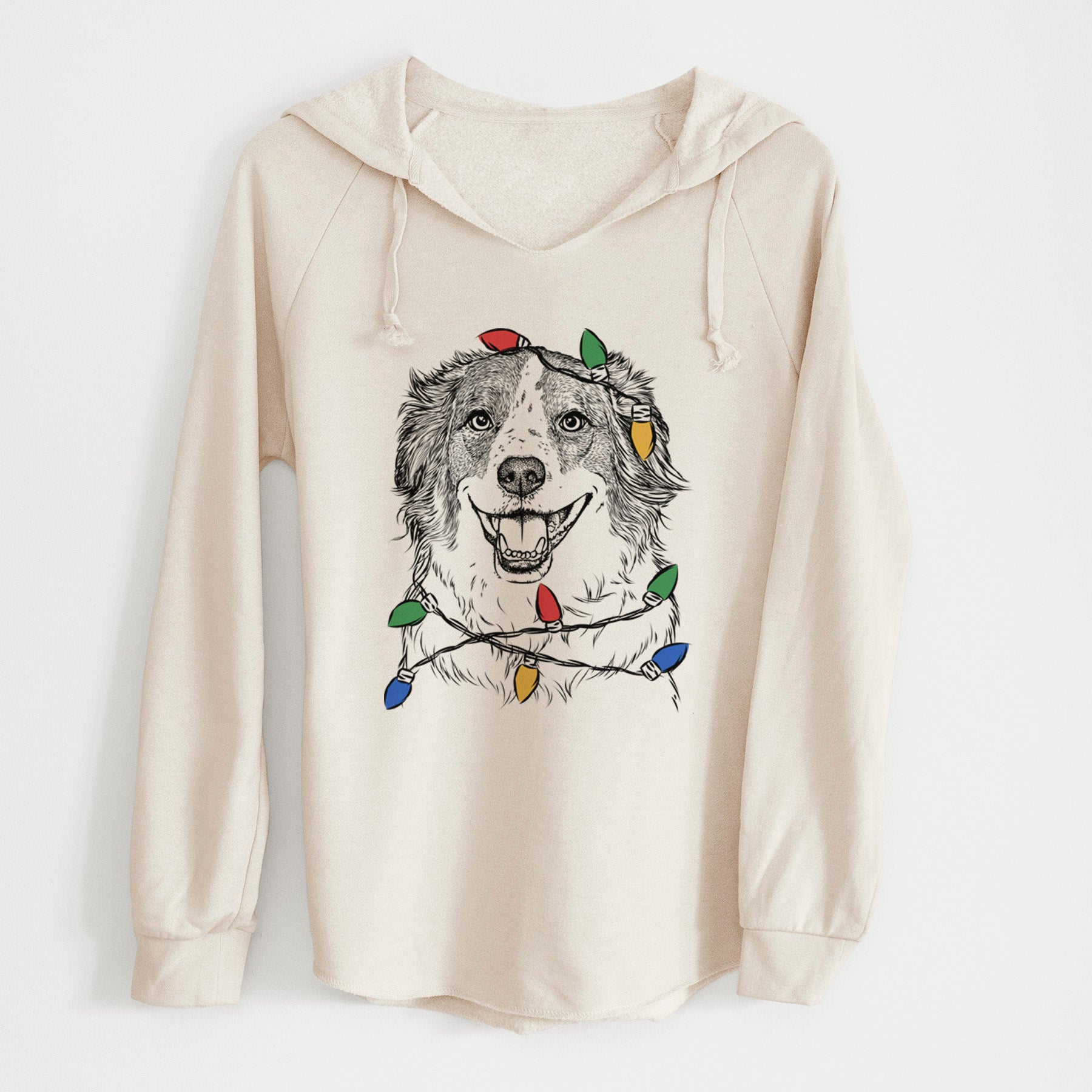 Christmas Lights Belle the Australian Shepherd Mix - Cali Wave Hooded Sweatshirt