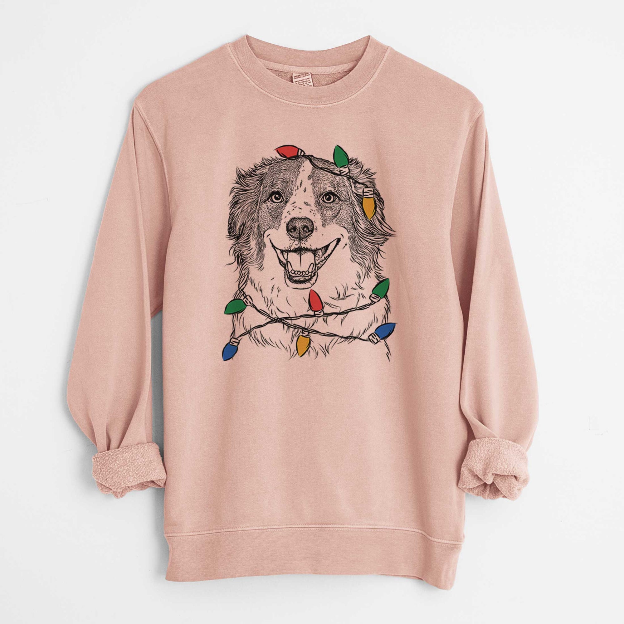 Christmas Lights Belle the Australian Shepherd Mix - Unisex Pigment Dyed Crew Sweatshirt