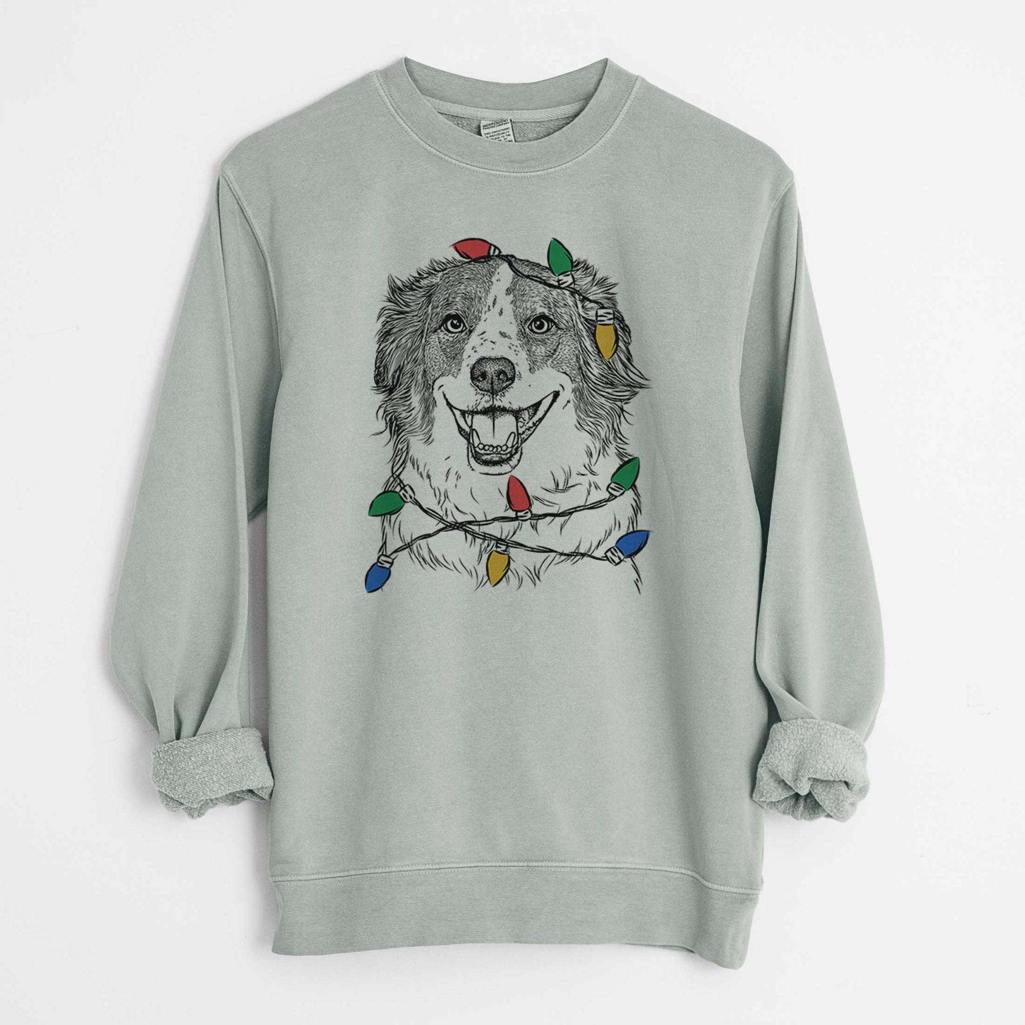 Christmas Lights Belle the Australian Shepherd Mix - Unisex Pigment Dyed Crew Sweatshirt