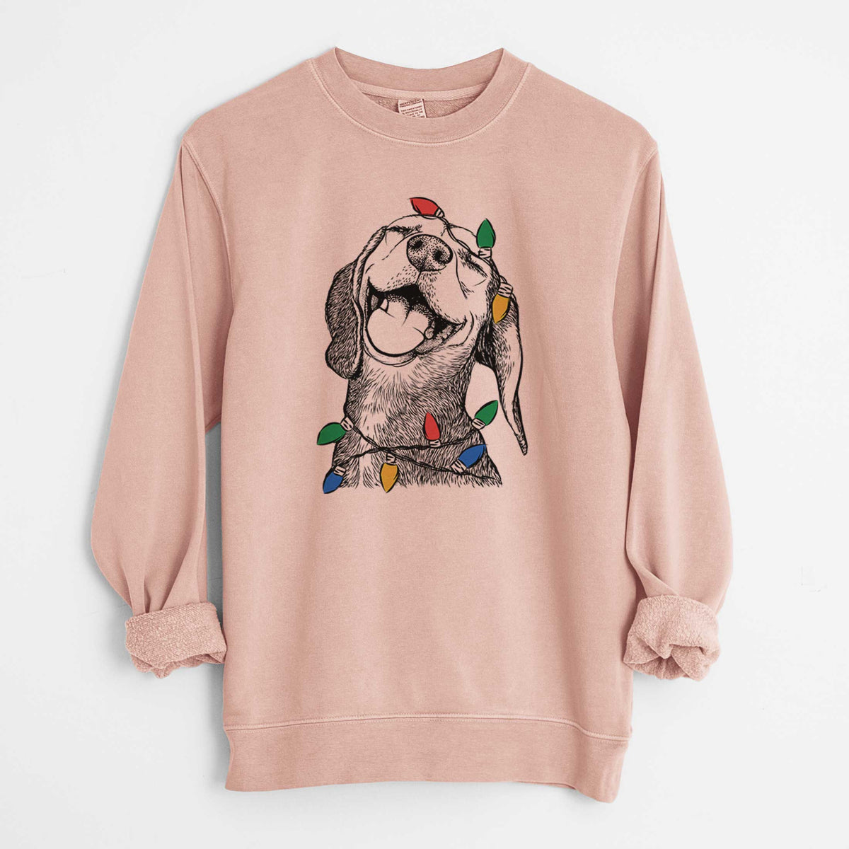 Christmas Lights Belle the Hound Mix - Unisex Pigment Dyed Crew Sweatshirt