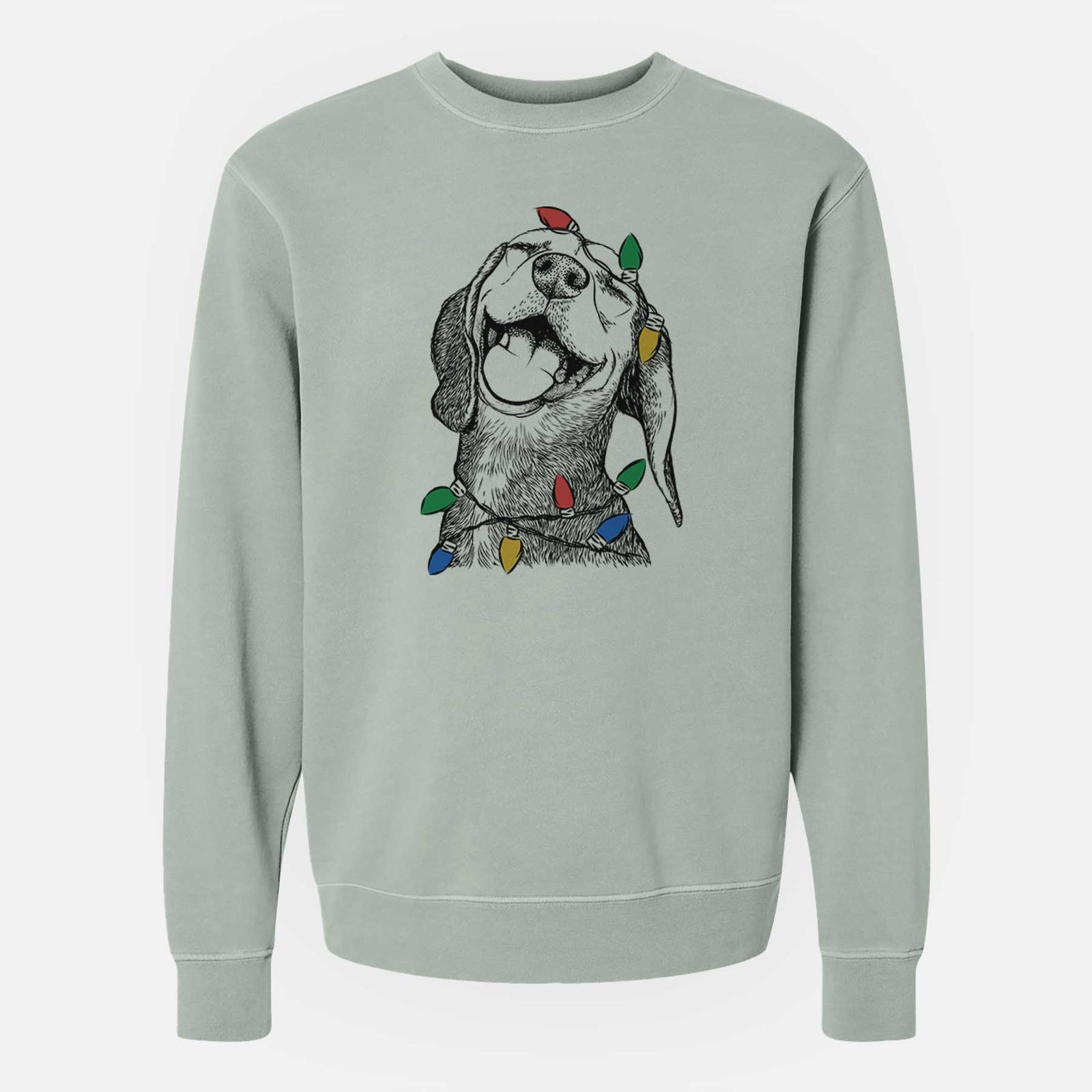 Christmas Lights Belle the Hound Mix - Unisex Pigment Dyed Crew Sweatshirt