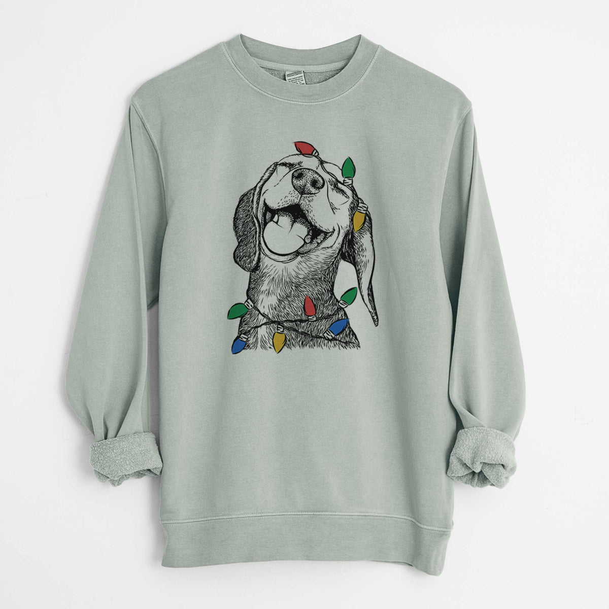 Christmas Lights Belle the Hound Mix - Unisex Pigment Dyed Crew Sweatshirt