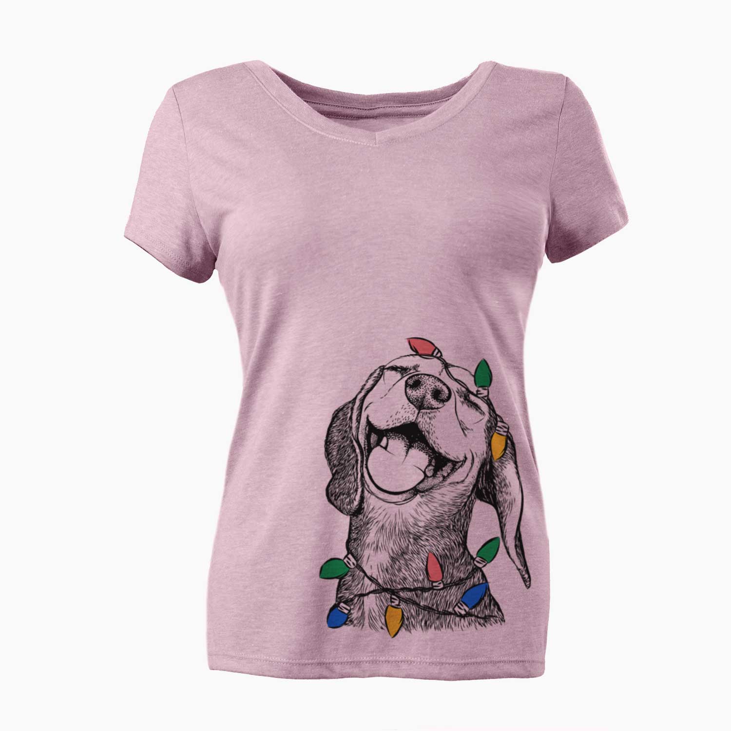 Christmas Lights Belle the Hound Mix - Women's V-neck Shirt