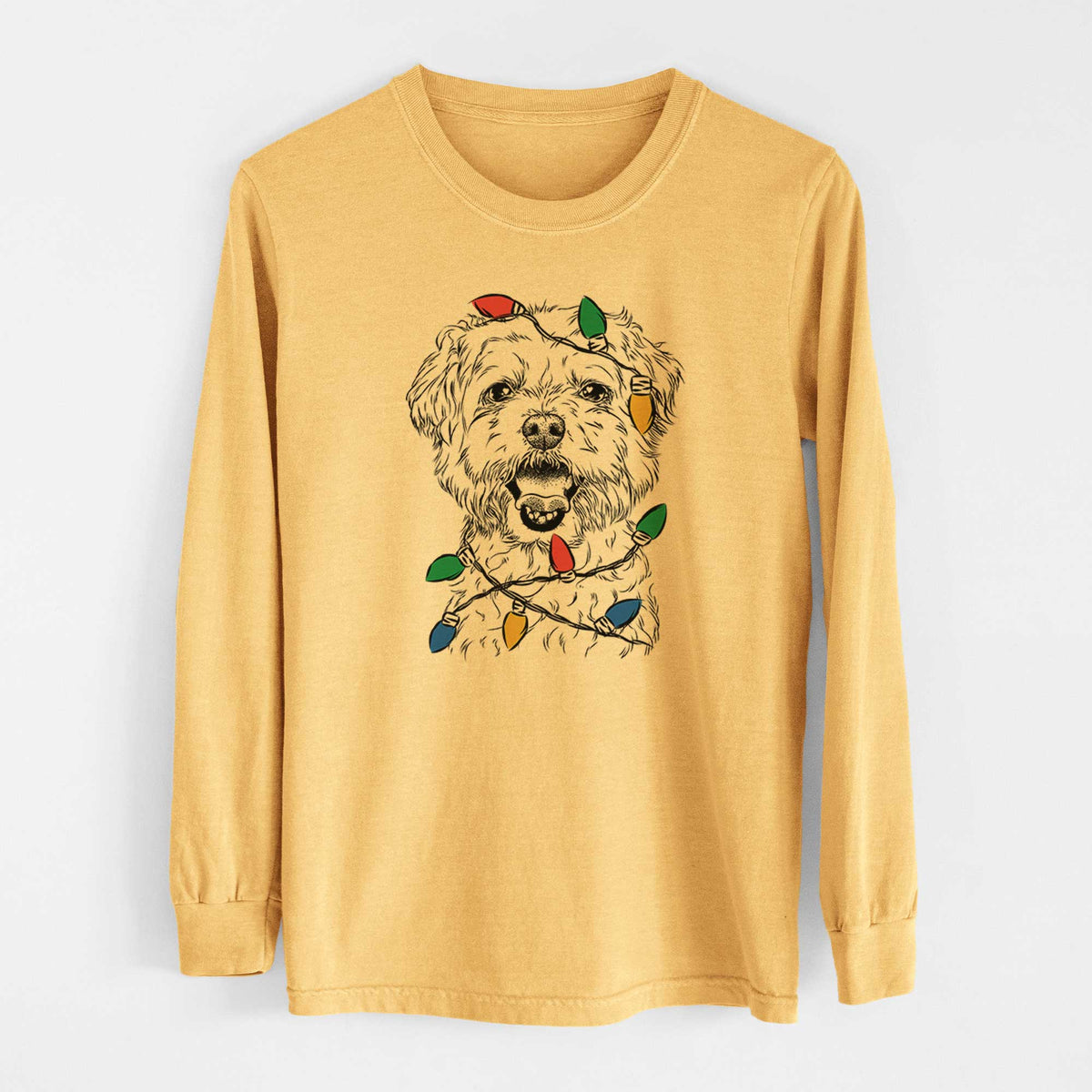 Christmas Lights Belle the Maltipoo - Heavyweight 100% Cotton Long Sleeve