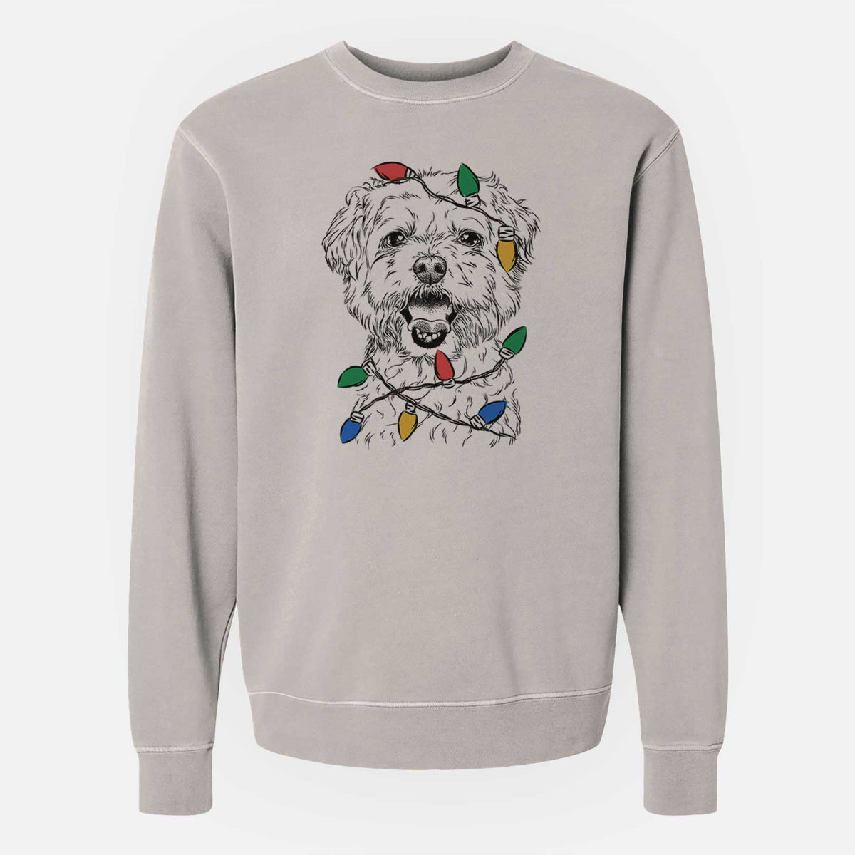 Christmas Lights Belle the Maltipoo - Unisex Pigment Dyed Crew Sweatshirt