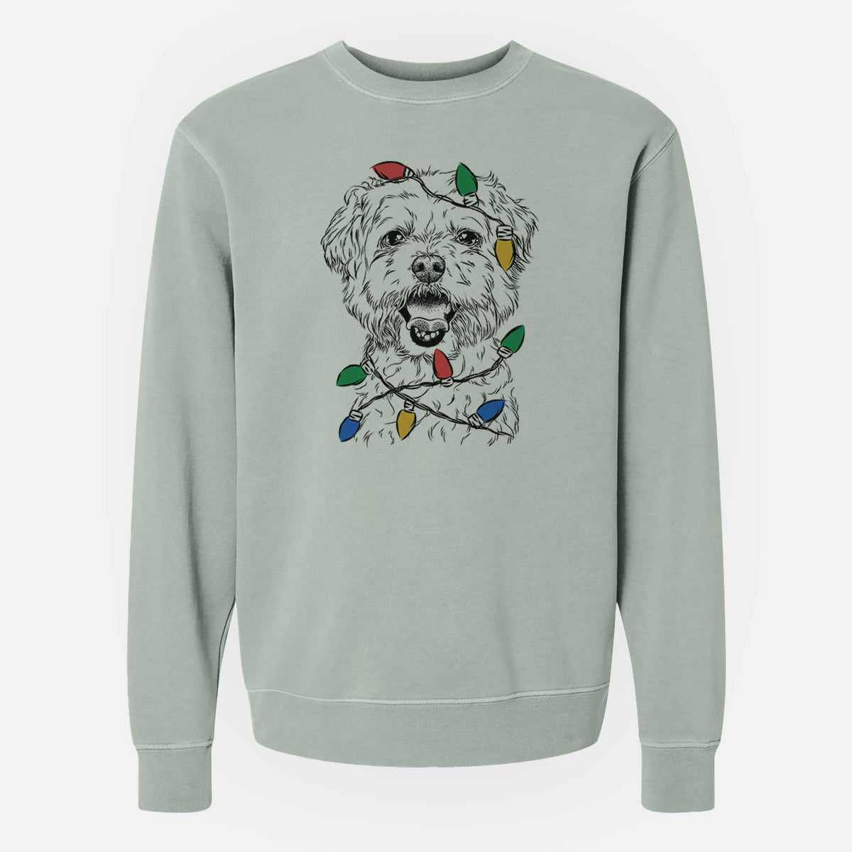 Christmas Lights Belle the Maltipoo - Unisex Pigment Dyed Crew Sweatshirt