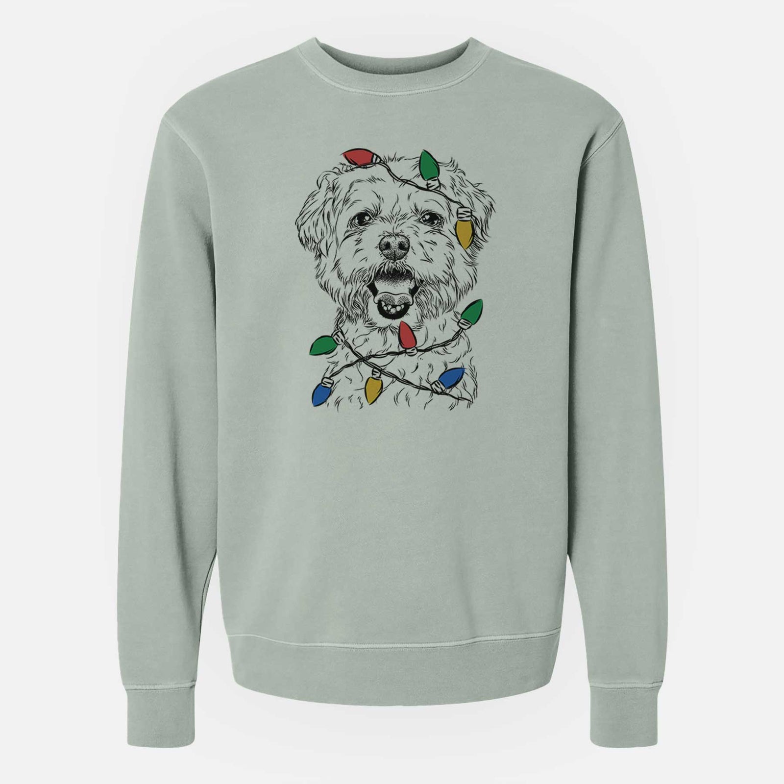 Christmas Lights Belle the Maltipoo - Unisex Pigment Dyed Crew Sweatshirt