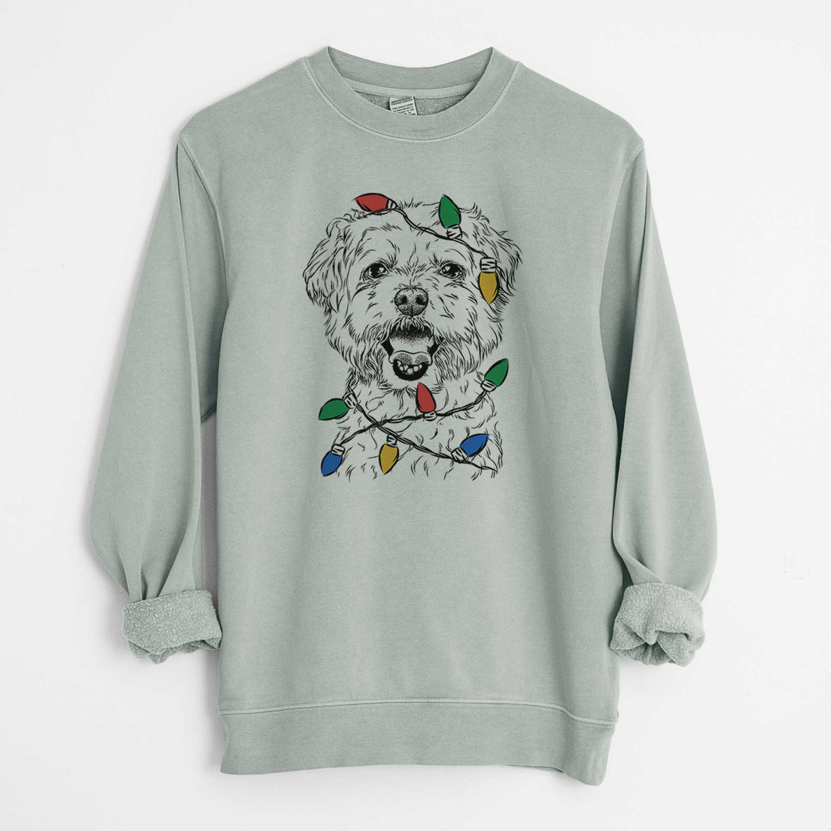 Christmas Lights Belle the Maltipoo - Unisex Pigment Dyed Crew Sweatshirt