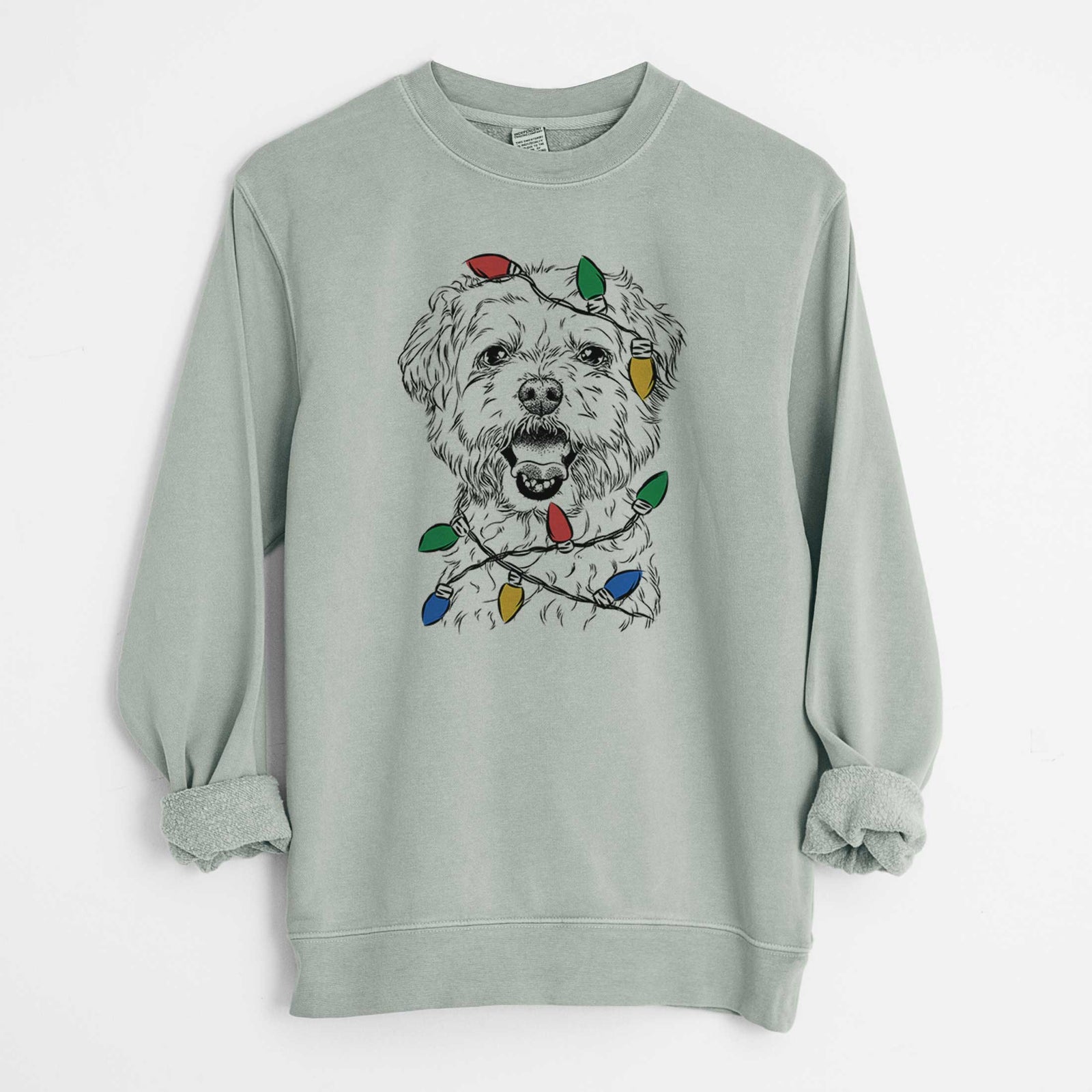 Christmas Lights Belle the Maltipoo - Unisex Pigment Dyed Crew Sweatshirt