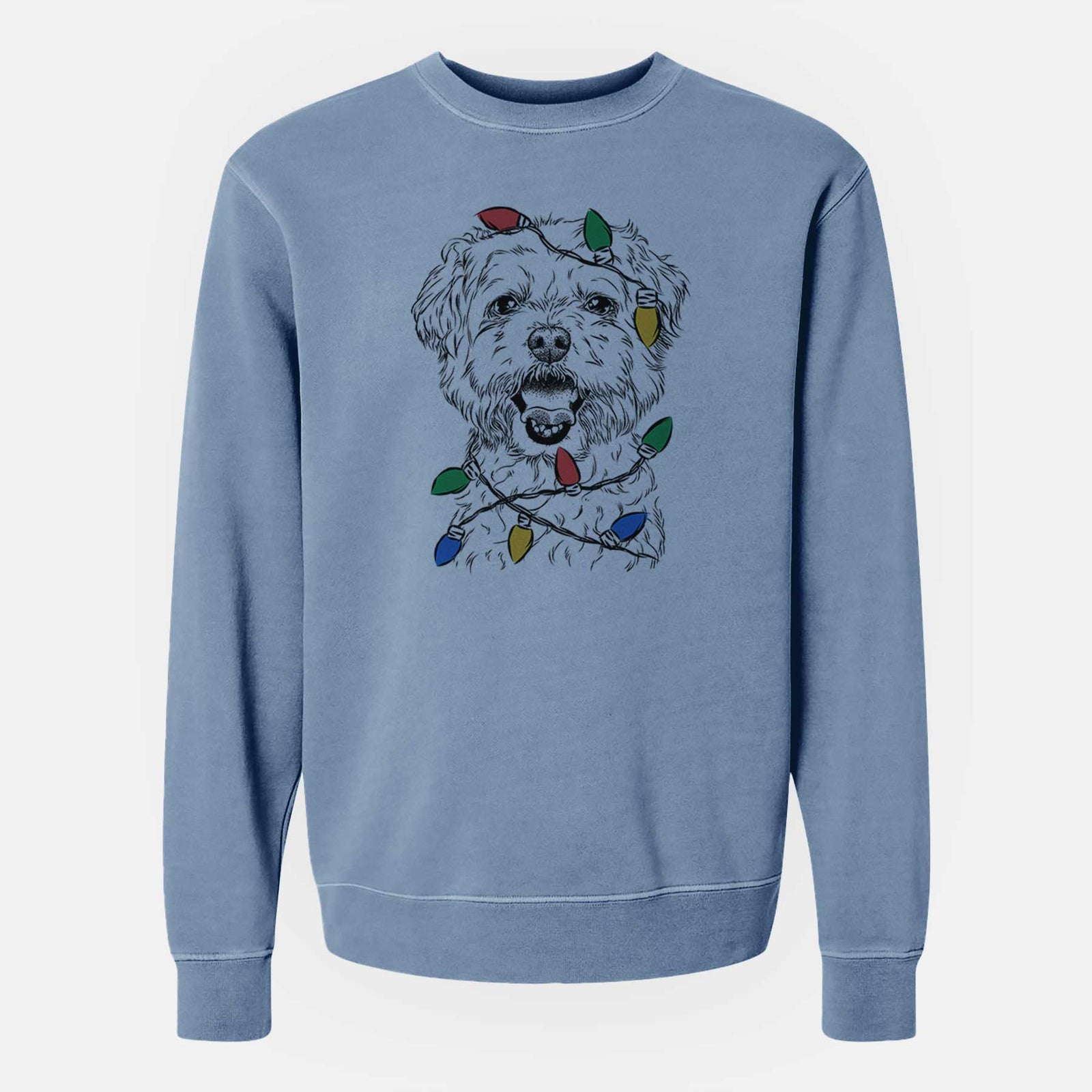 Christmas Lights Belle the Maltipoo - Unisex Pigment Dyed Crew Sweatshirt