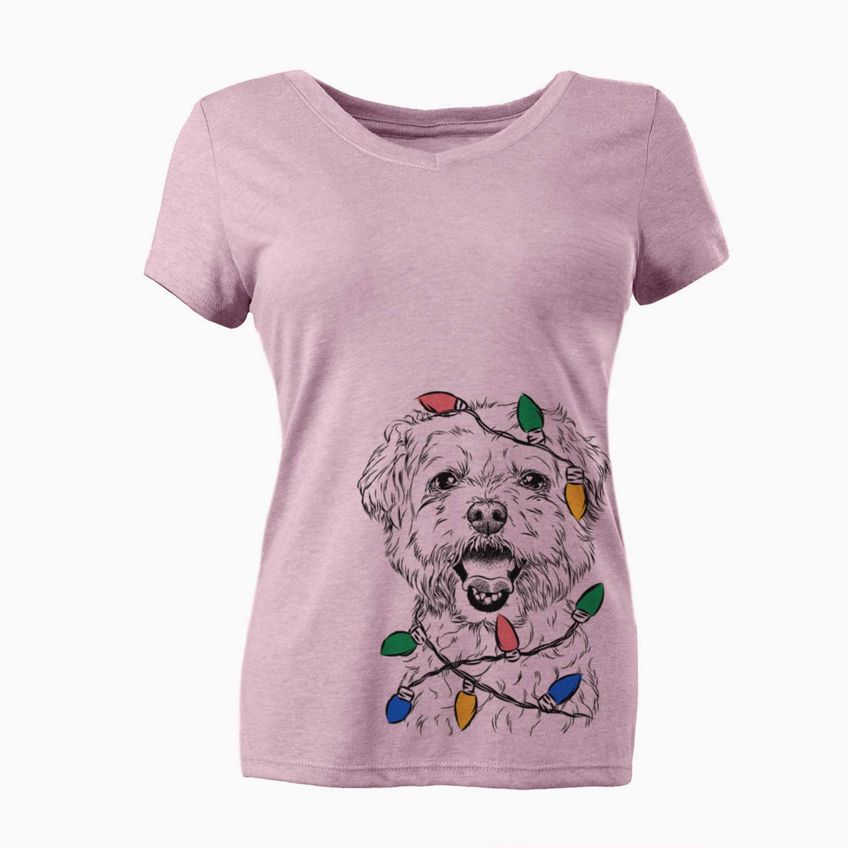 Christmas Lights Belle the Maltipoo - Women's V-neck Shirt