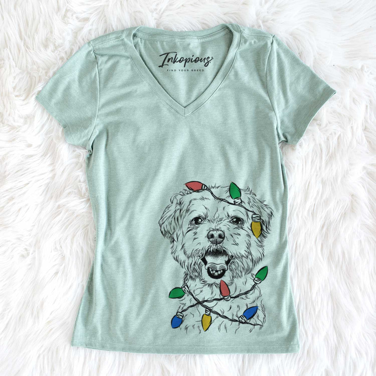 Christmas Lights Belle the Maltipoo - Women's V-neck Shirt