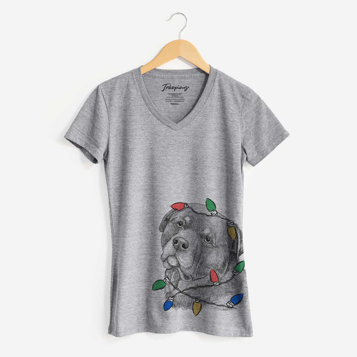 Christmas Lights Bender the Rottweiler - Women's V-neck Shirt