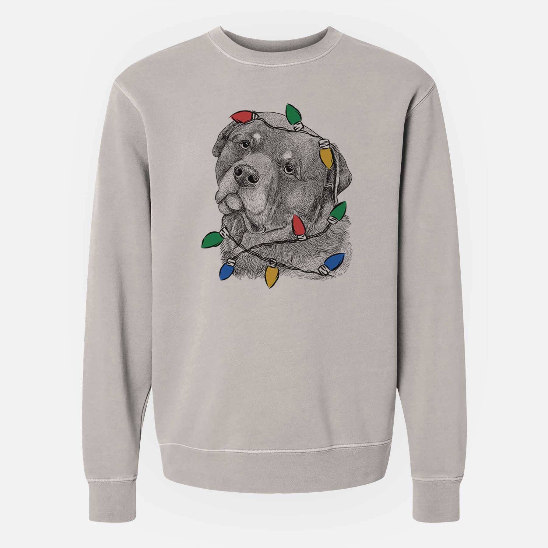 Christmas Lights Bender the Rottweiler - Unisex Pigment Dyed Crew Sweatshirt