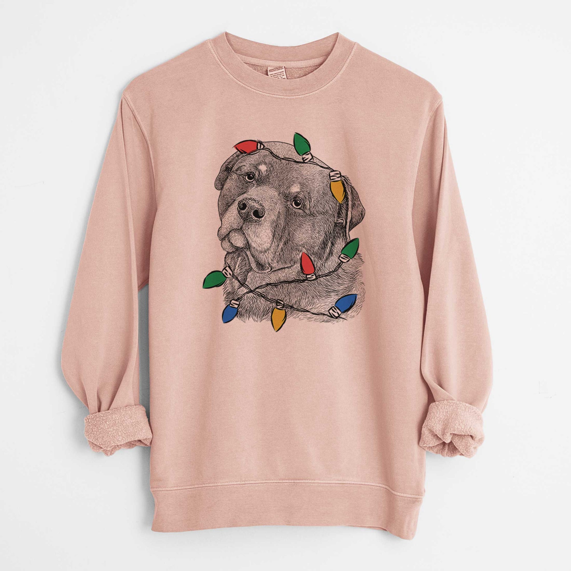 Christmas Lights Bender the Rottweiler - Unisex Pigment Dyed Crew Sweatshirt