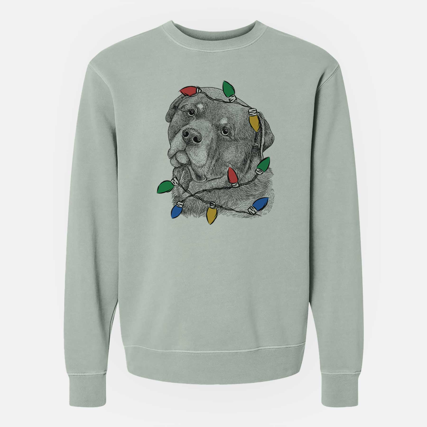 Christmas Lights Bender the Rottweiler - Unisex Pigment Dyed Crew Sweatshirt