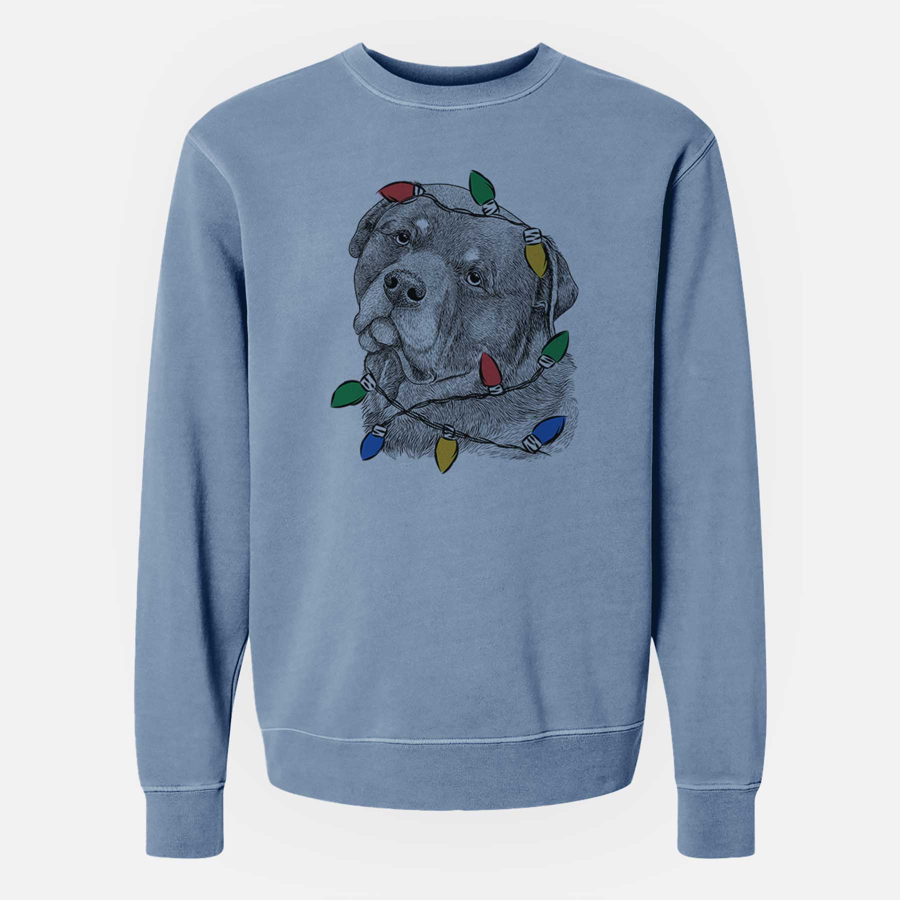 Christmas Lights Bender the Rottweiler - Unisex Pigment Dyed Crew Sweatshirt