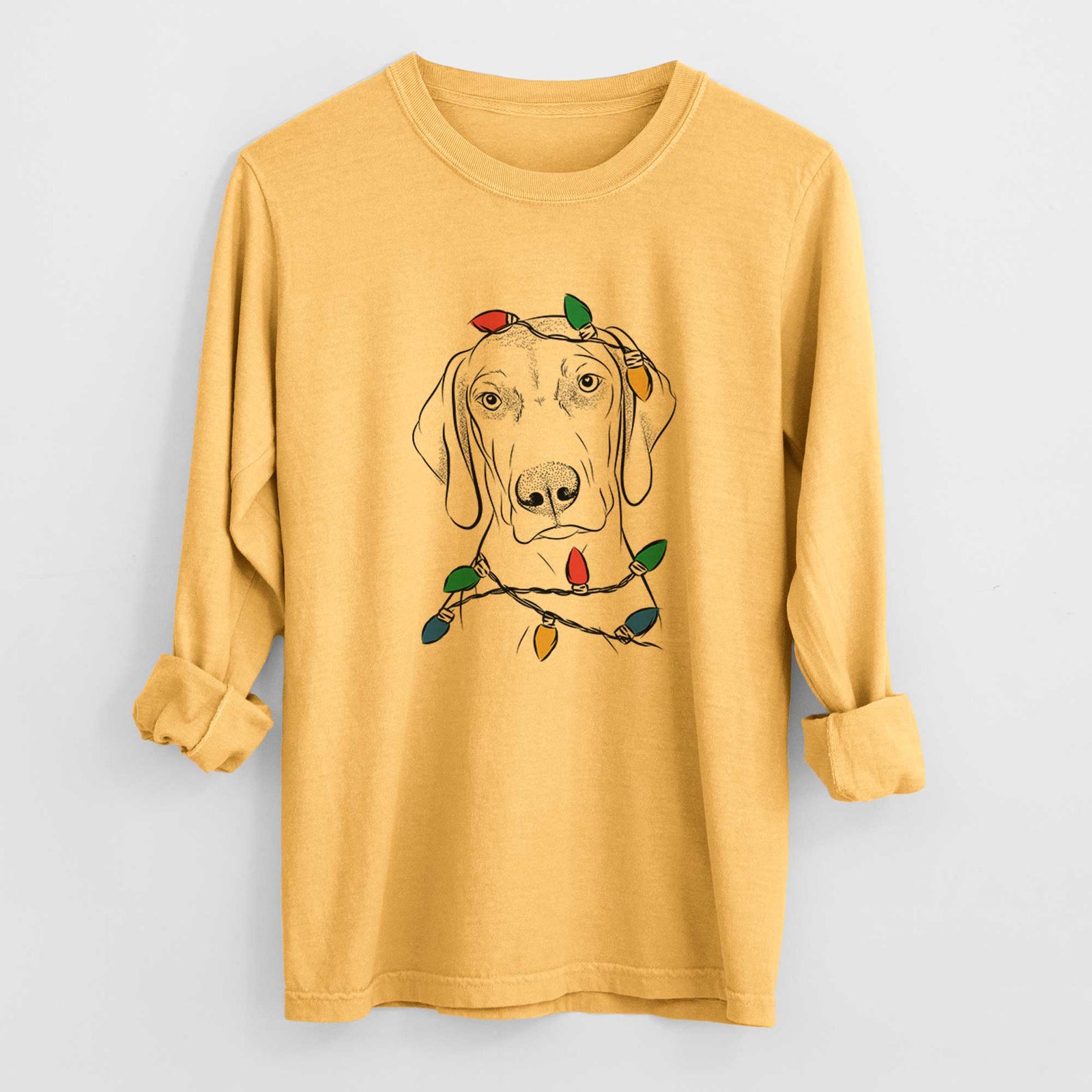 Christmas Lights Benelli the Vizsla - Heavyweight 100% Cotton Long Sleeve