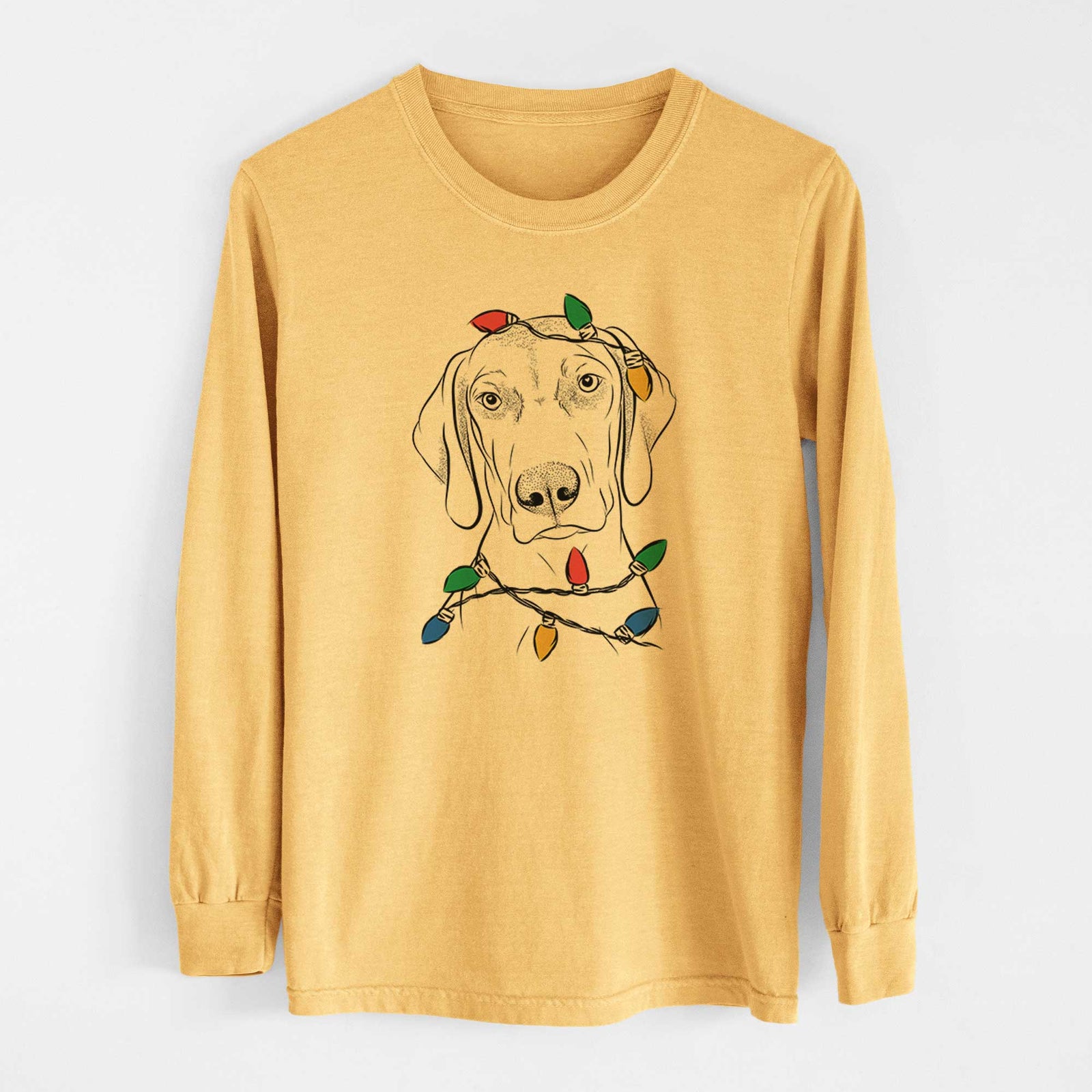 Christmas Lights Benelli the Vizsla - Heavyweight 100% Cotton Long Sleeve