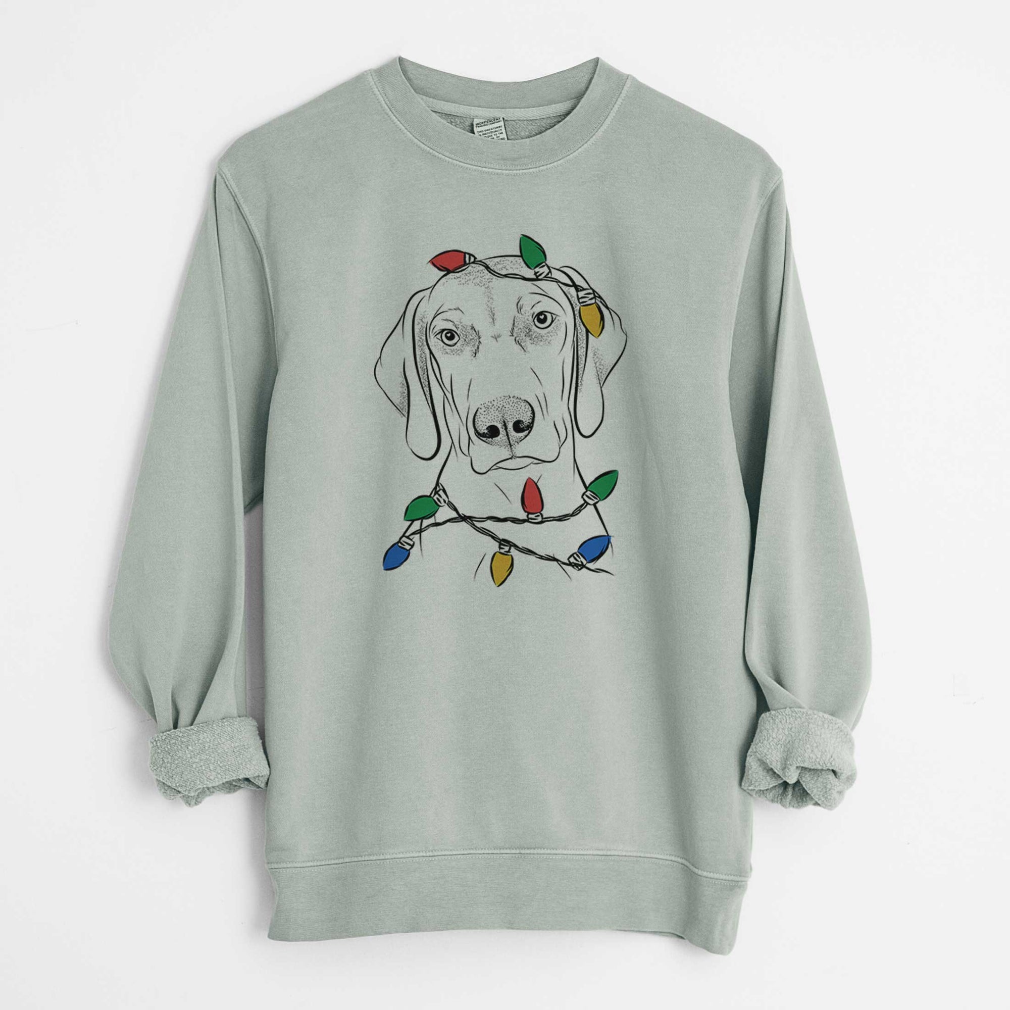 Christmas Lights Benelli the Vizsla - Unisex Pigment Dyed Crew Sweatshirt