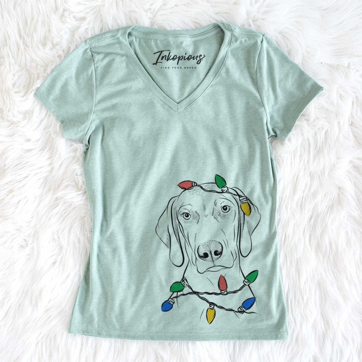 Christmas Lights Benelli the Vizsla - Women&#39;s V-neck Shirt