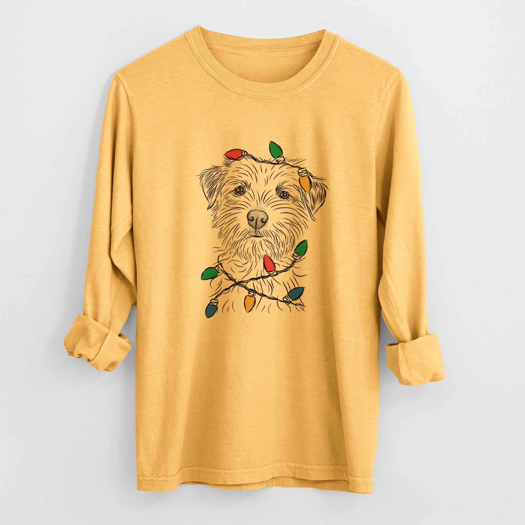 Christmas Lights Benjamin the Border Terrier - Heavyweight 100% Cotton Long Sleeve