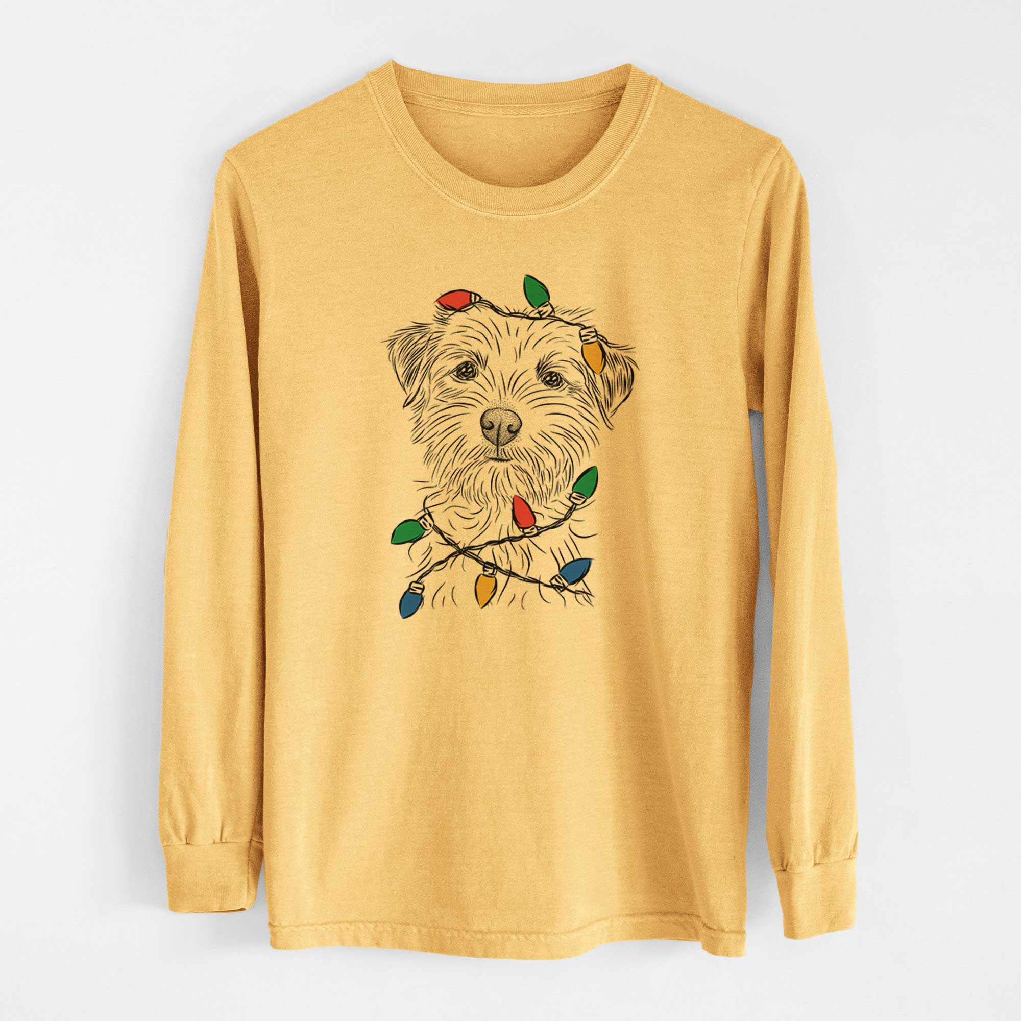 Christmas Lights Benjamin the Border Terrier - Heavyweight 100% Cotton Long Sleeve