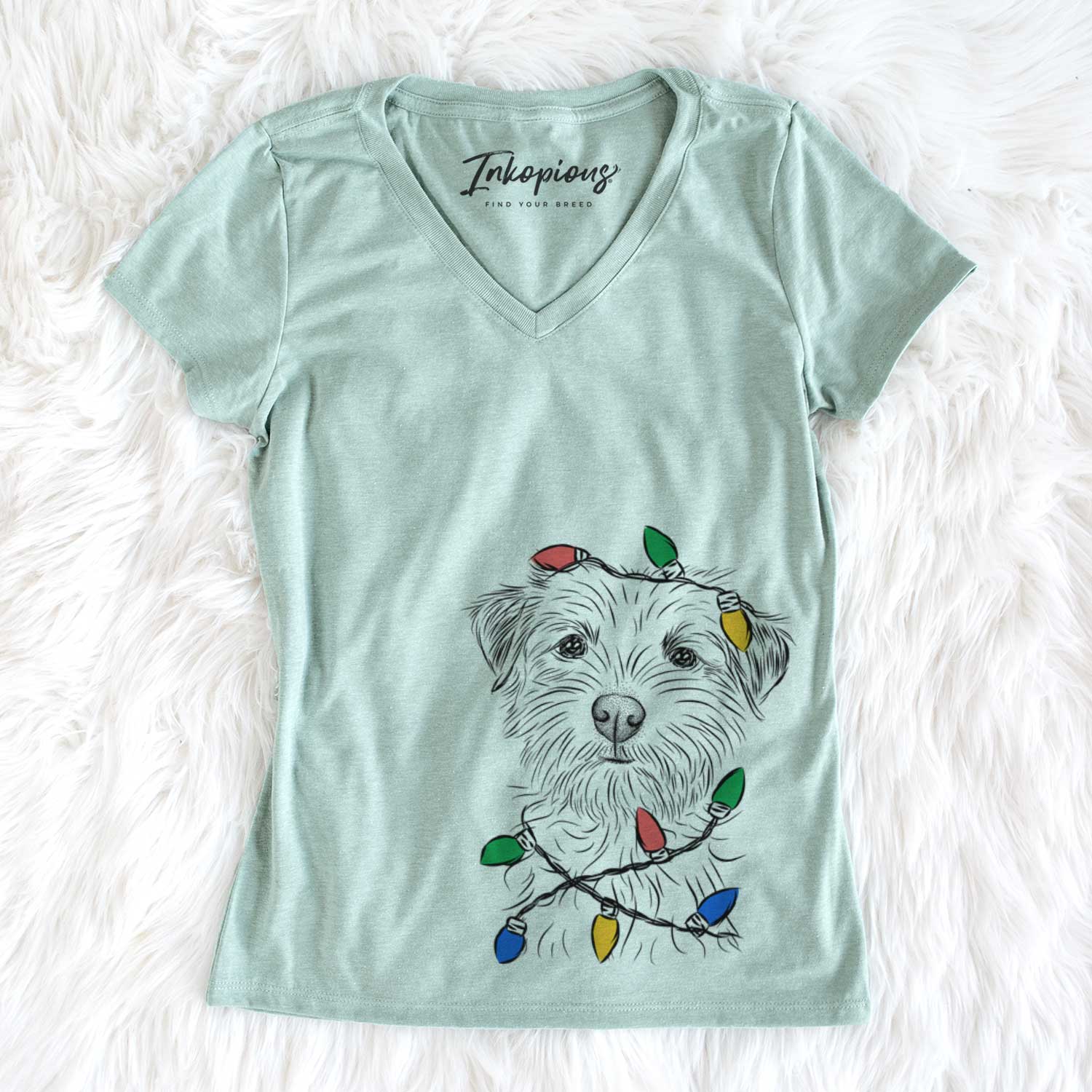 Christmas Lights Benjamin the Border Terrier - Women's V-neck Shirt