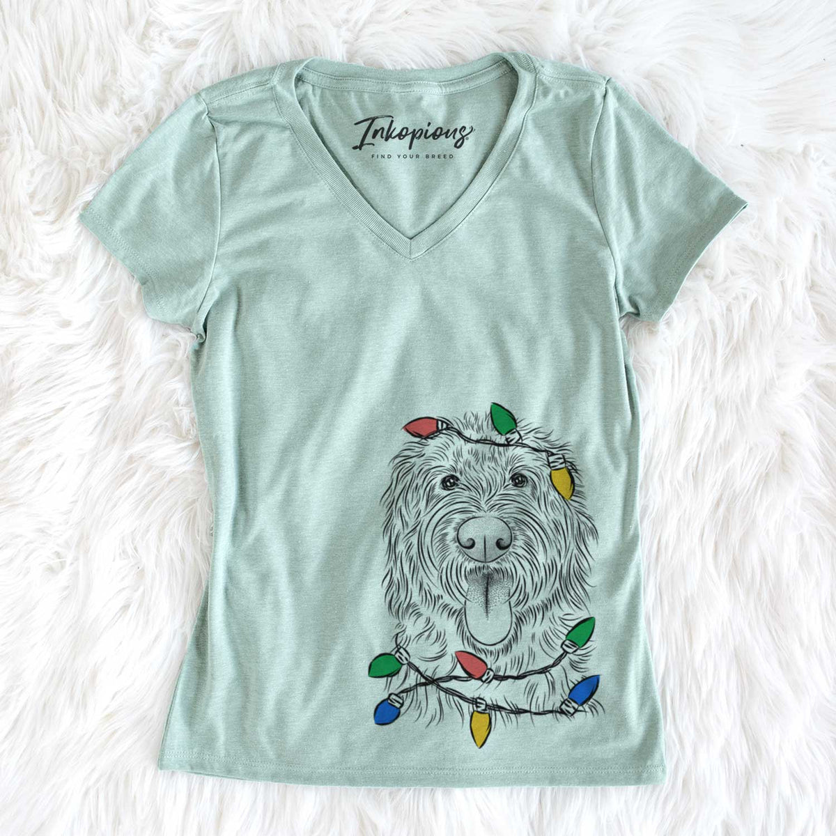 Christmas Lights Bennett the Doodle - Women&#39;s V-neck Shirt