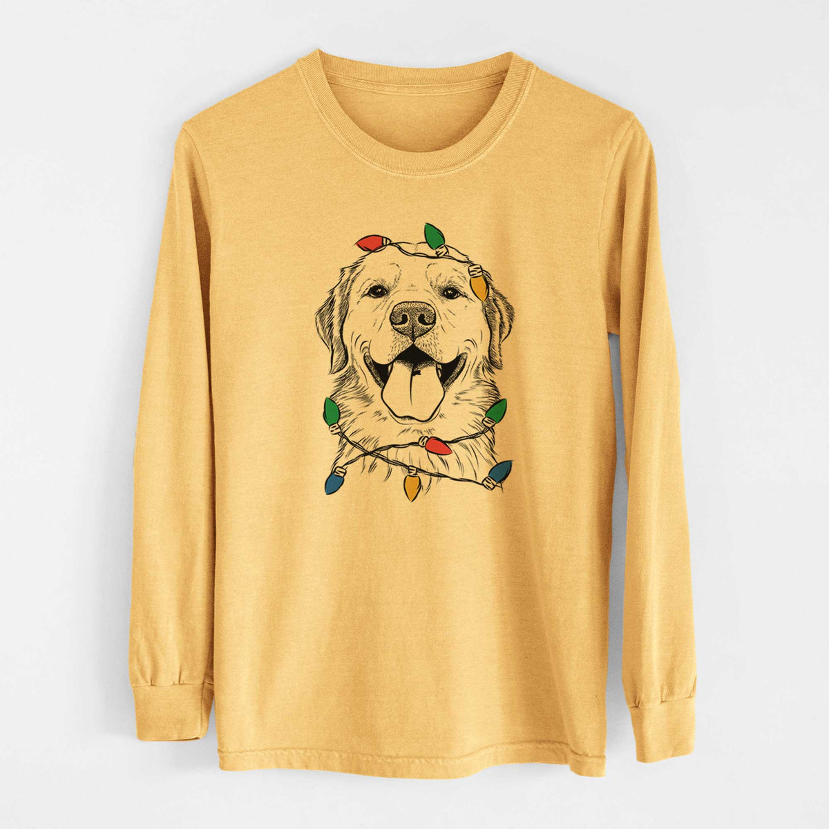 Christmas Lights Bennett the Golden Retriever - Heavyweight 100% Cotton Long Sleeve