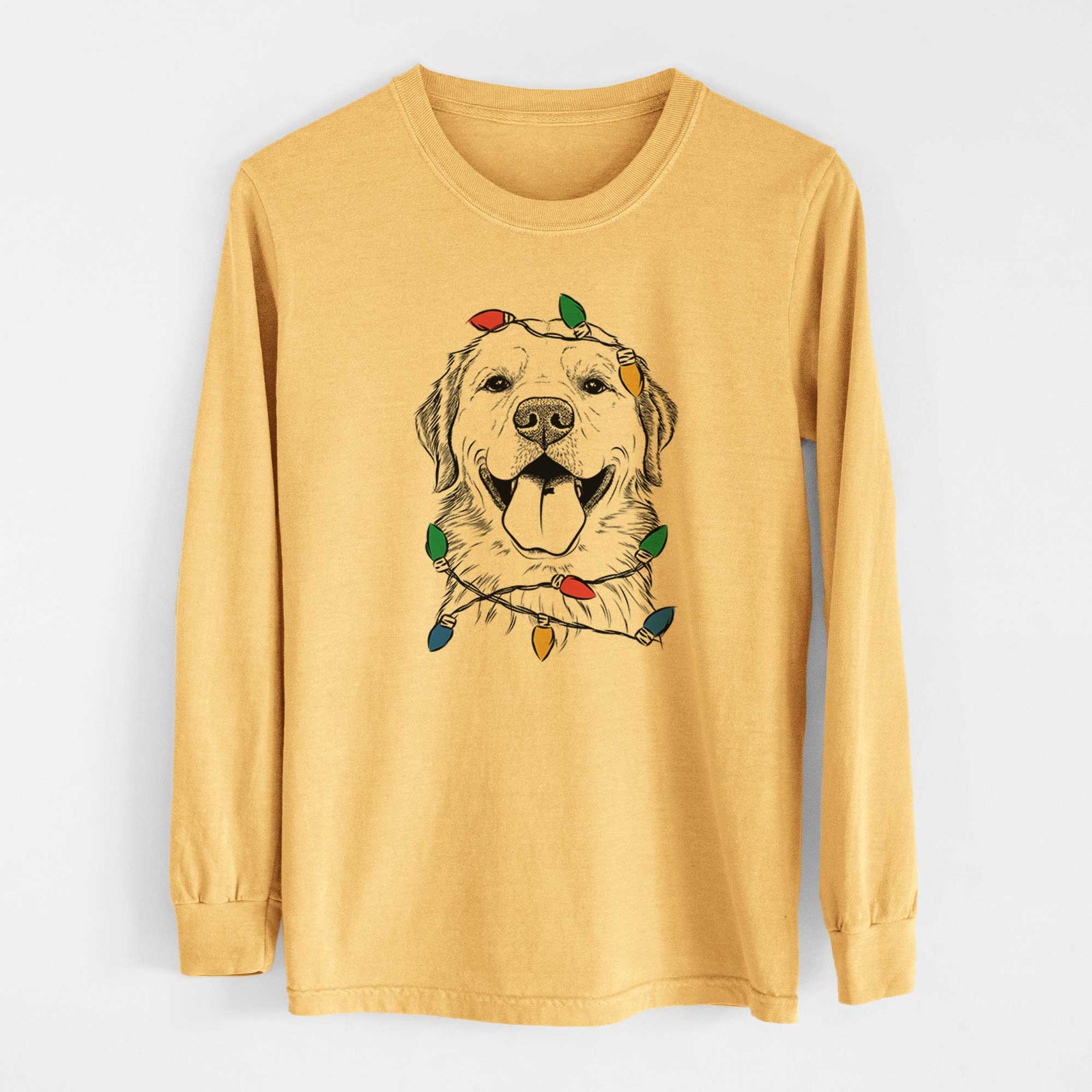 Christmas Lights Bennett the Golden Retriever - Heavyweight 100% Cotton Long Sleeve