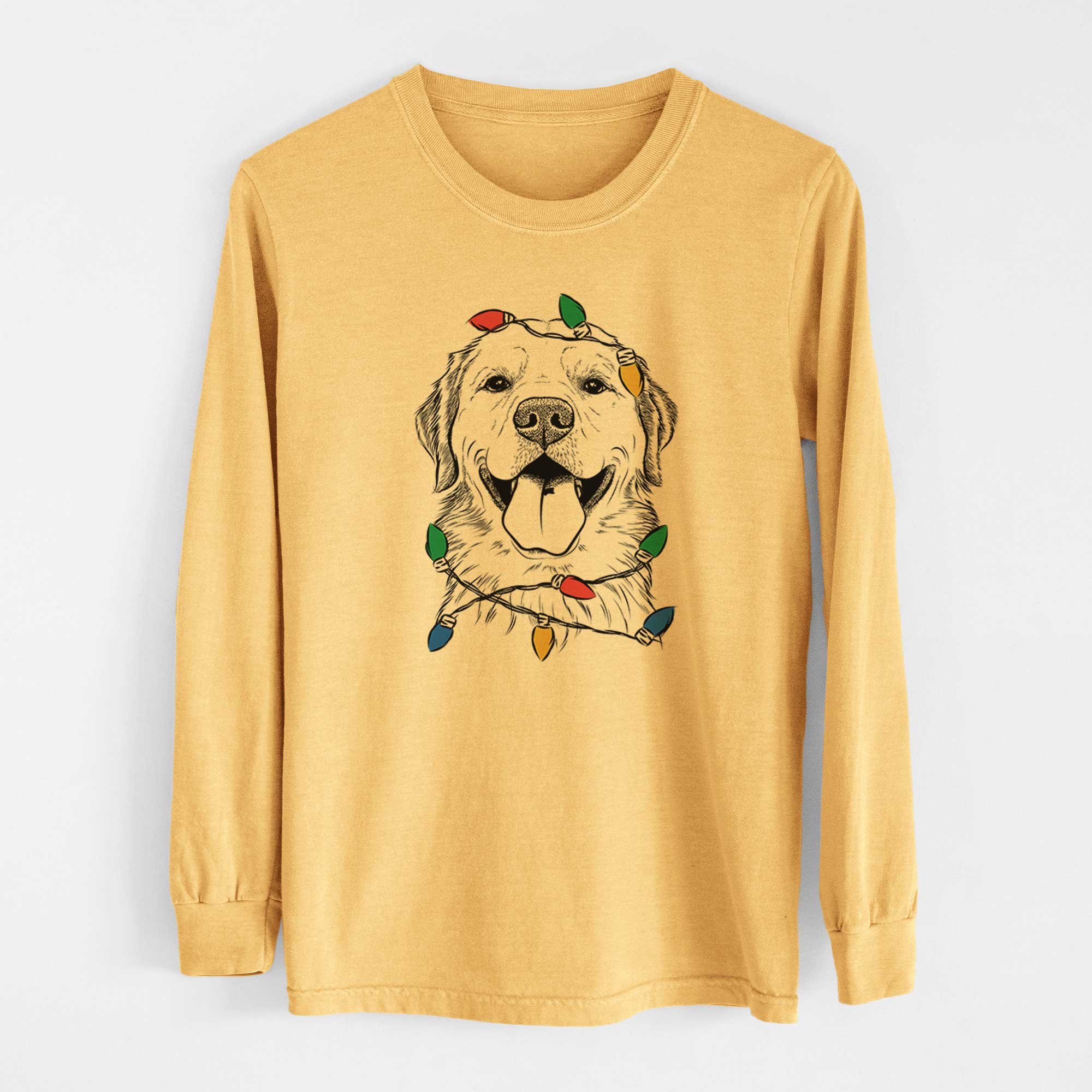 Christmas Lights Bennett the Golden Retriever - Heavyweight 100% Cotton Long Sleeve