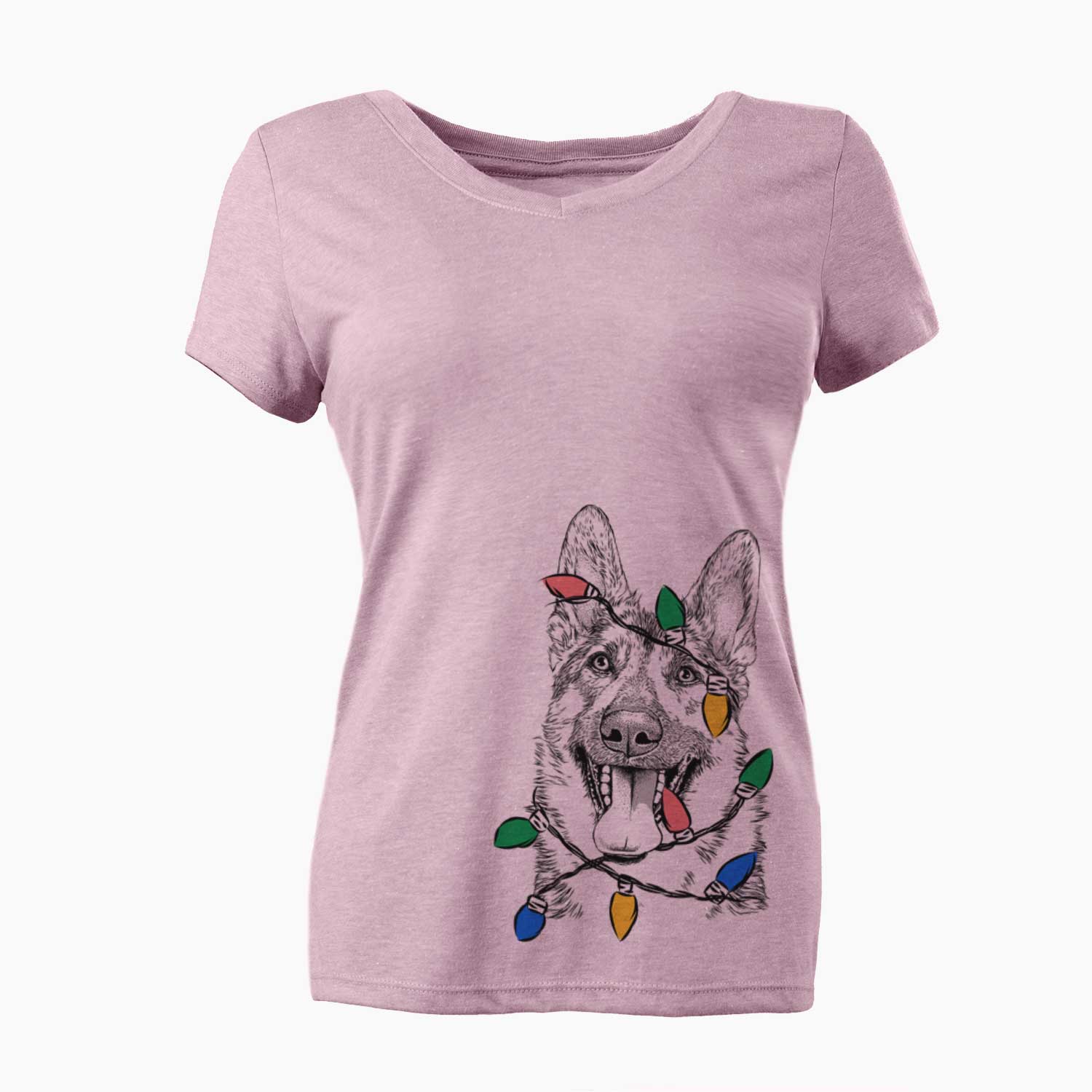 Christmas Lights Benson the German Shepherd - Women's V-neck Shirt