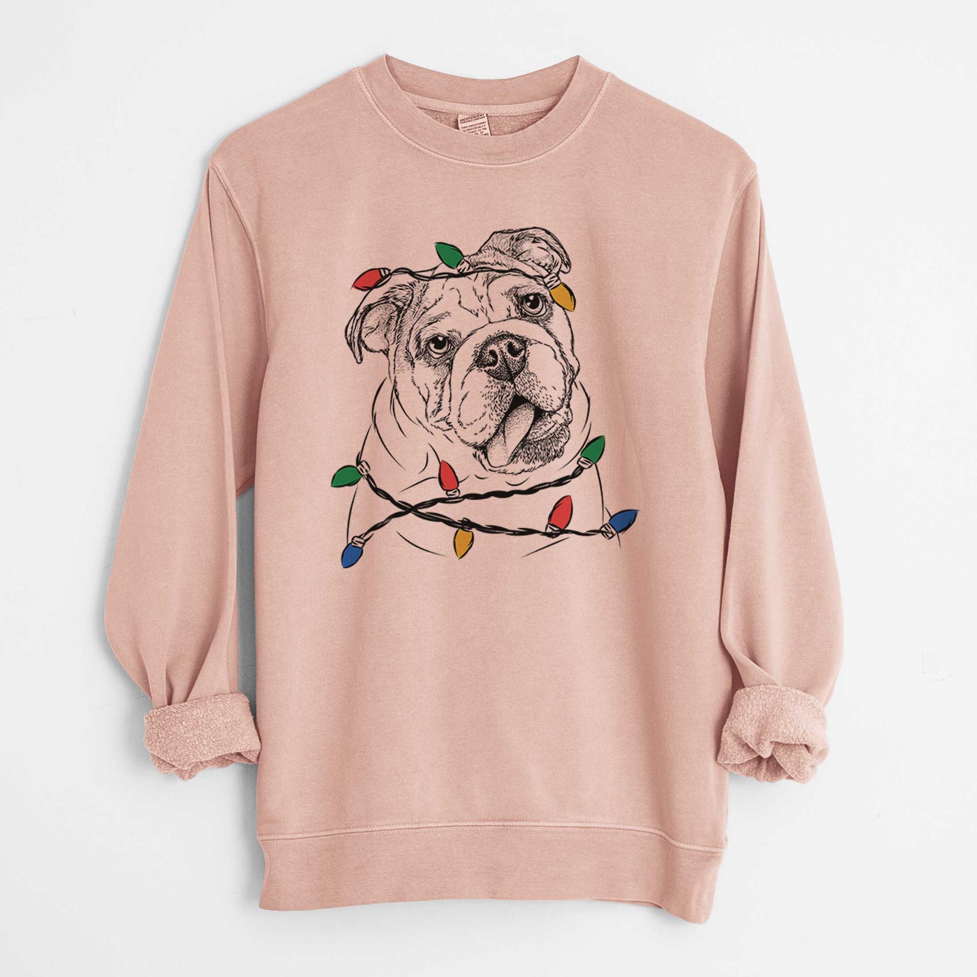 Christmas Lights Benson the English Bulldog - Unisex Pigment Dyed Crew Sweatshirt