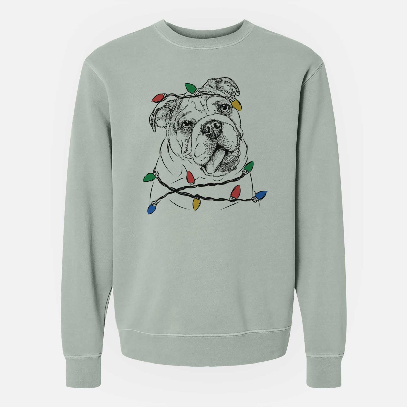 Christmas Lights Benson the English Bulldog - Unisex Pigment Dyed Crew Sweatshirt