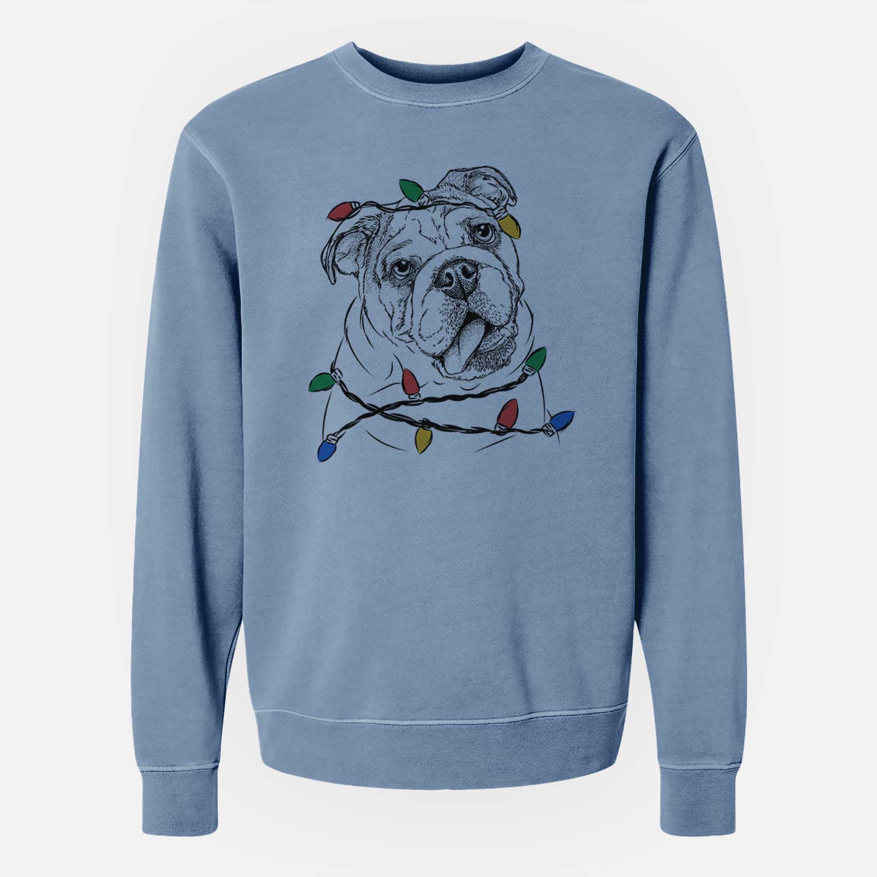 Christmas Lights Benson the English Bulldog - Unisex Pigment Dyed Crew Sweatshirt